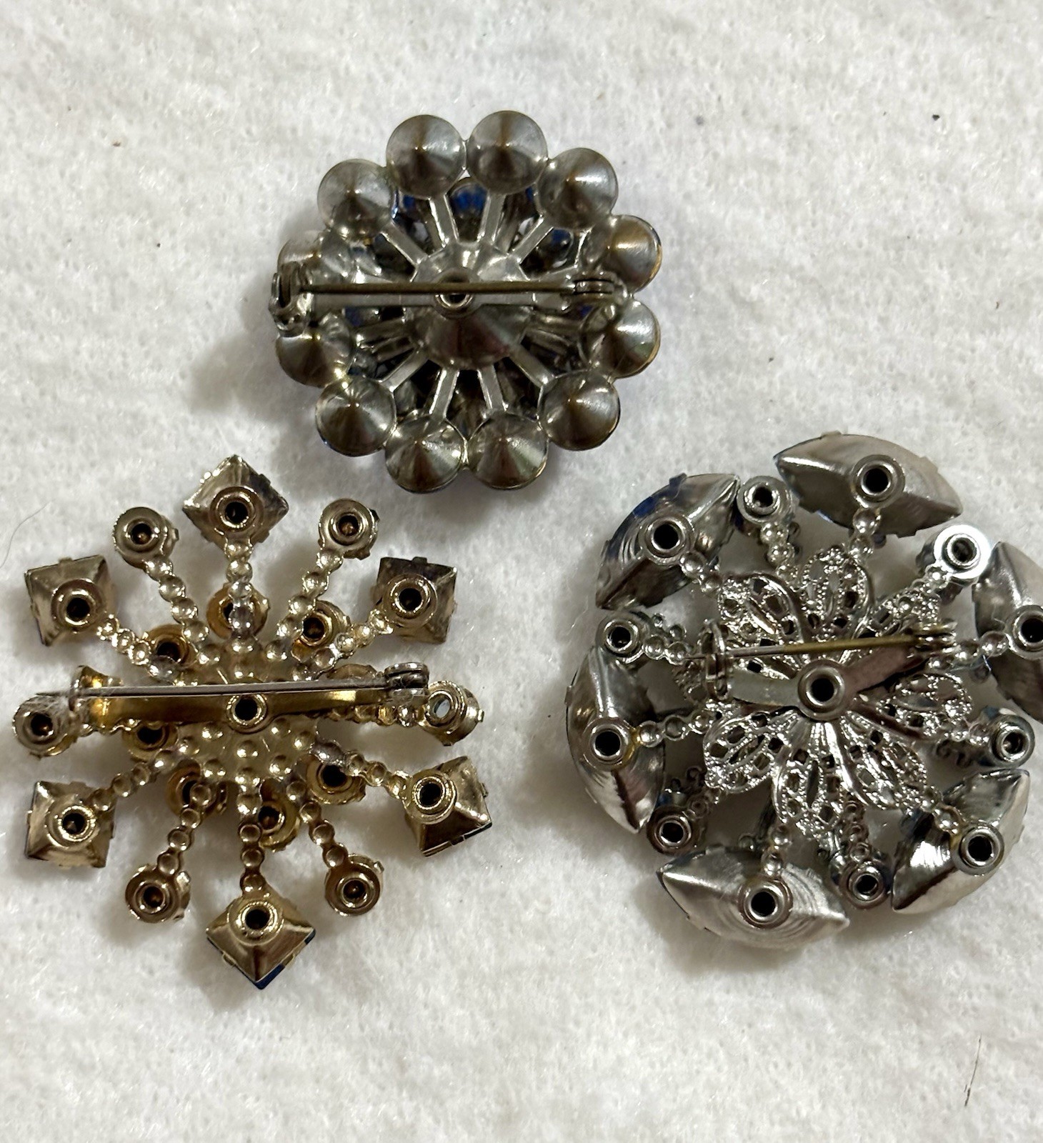 Vintage Blue Rhinestone Brooch Lot Atomic Starburst Navette Mid Century Glam