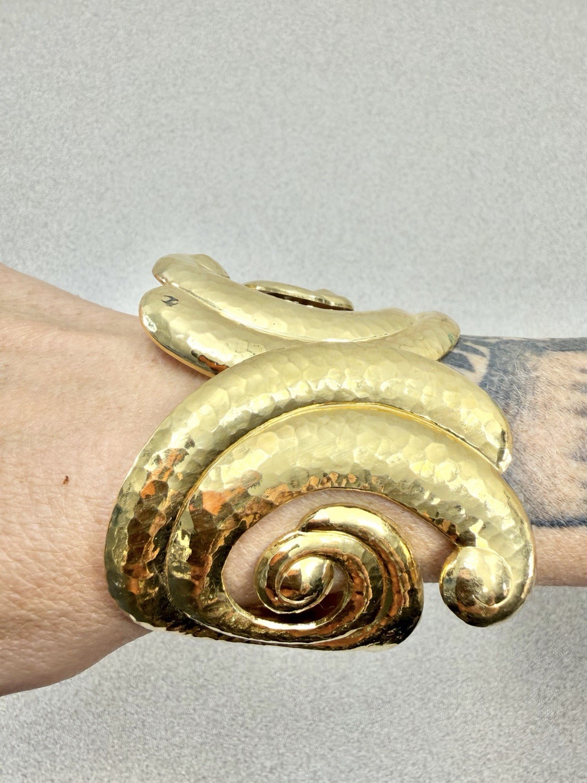 Vintage Jose Maria Barrera for Avon CORINTHIAN Hammered Gold Plate Cuff Bracelet