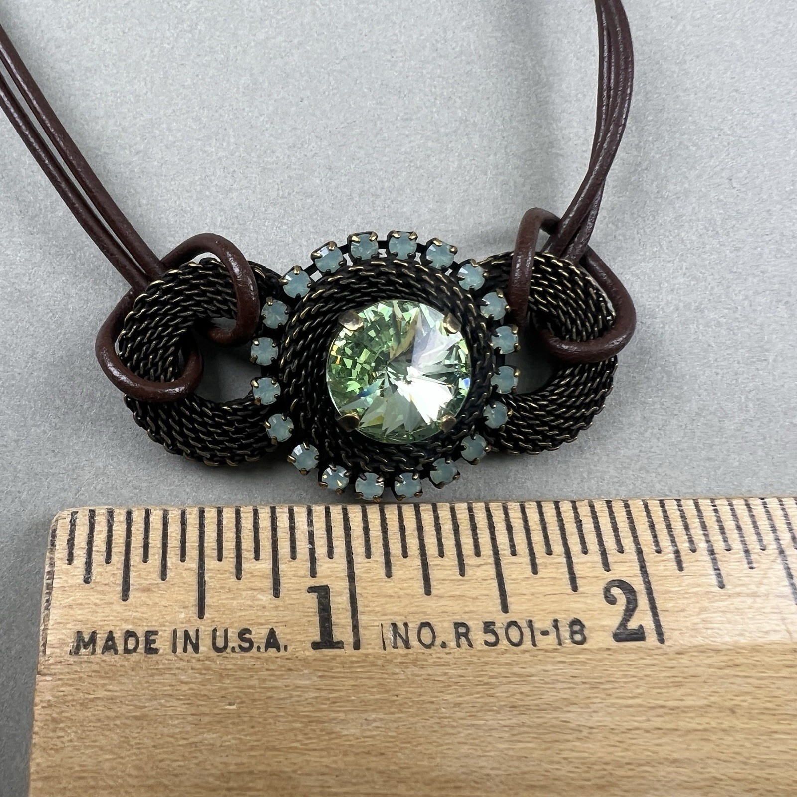 Vintage Van Galz Bracelet Leather Green Rivoli Rhinestone q3z