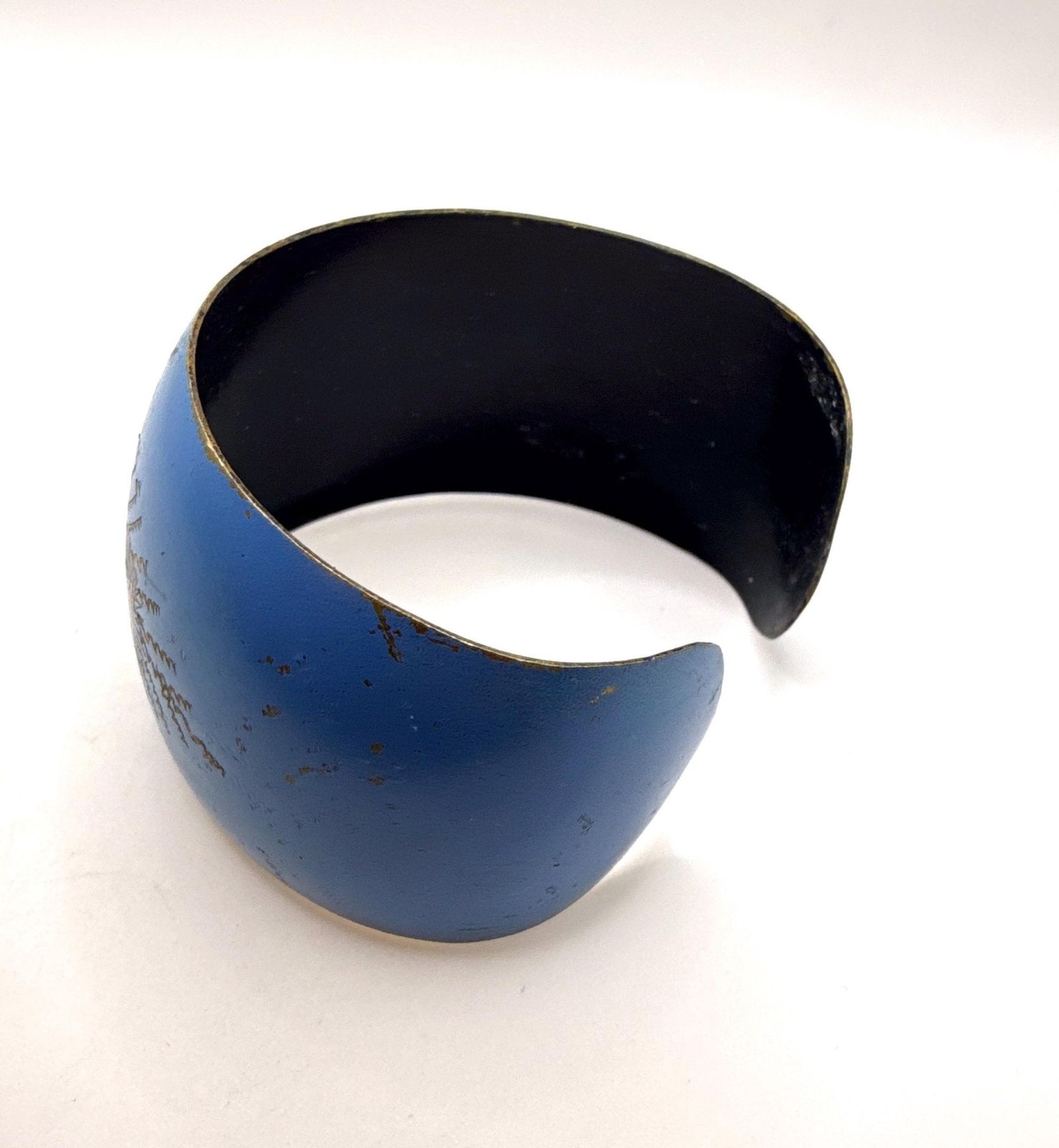 Vintage blue gold red enamel wide cuff bracelet