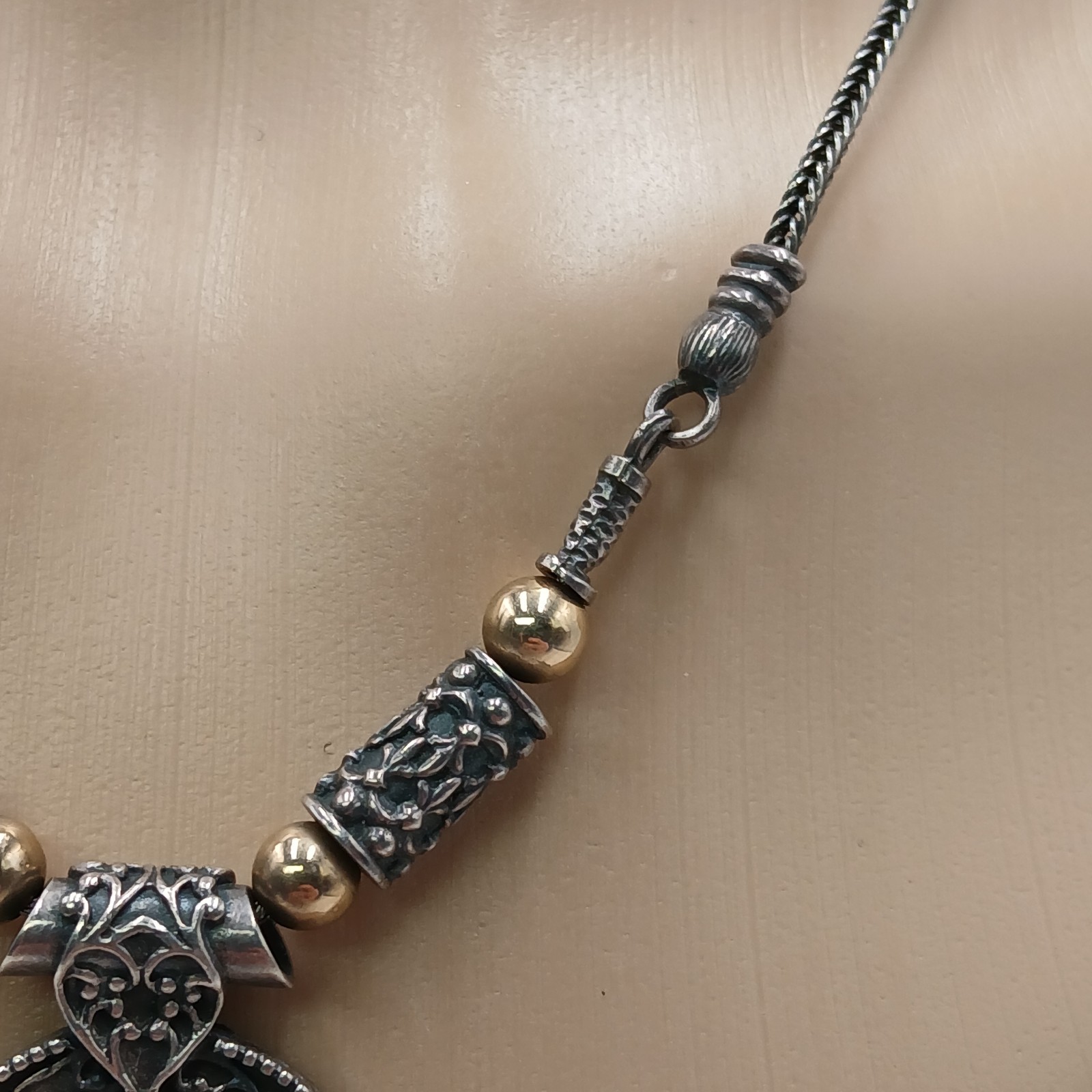 14K 925 Zanfeld Necklace 16in Sterling Silver Gold 24g tw Taxco Mexico Estate