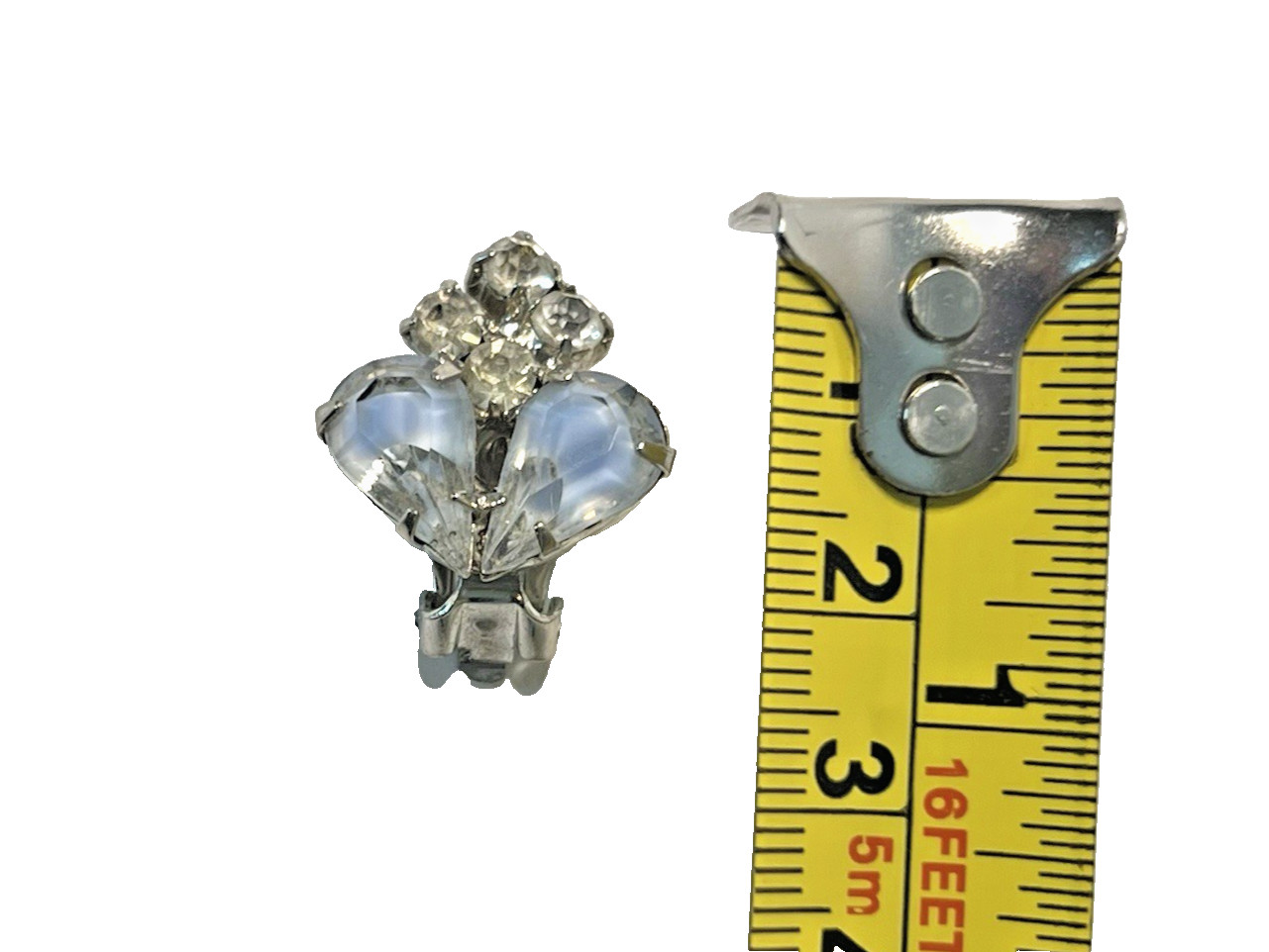 Lrg Vtg Blue Tones Rhinestone Dangle BROOCH w Earrings