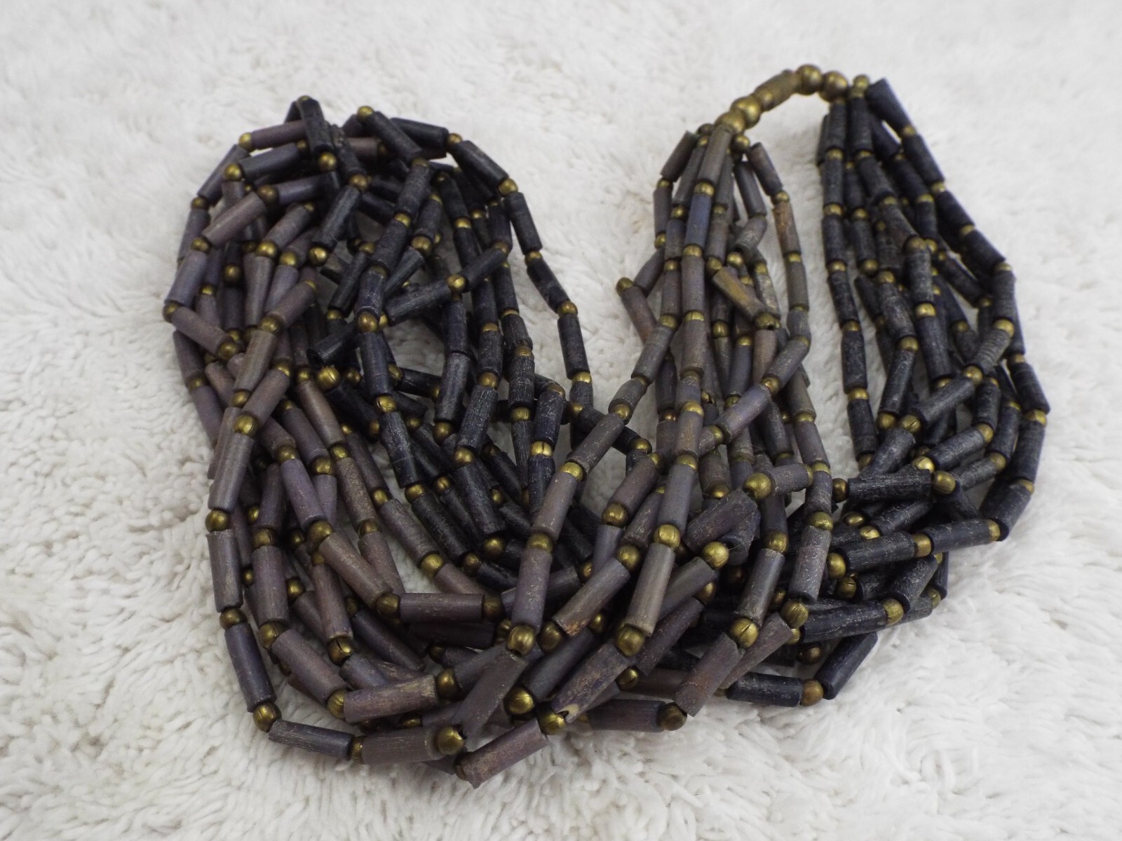 Brass Lavender Blue Resin Bead Multi Strand Necklace (A53)