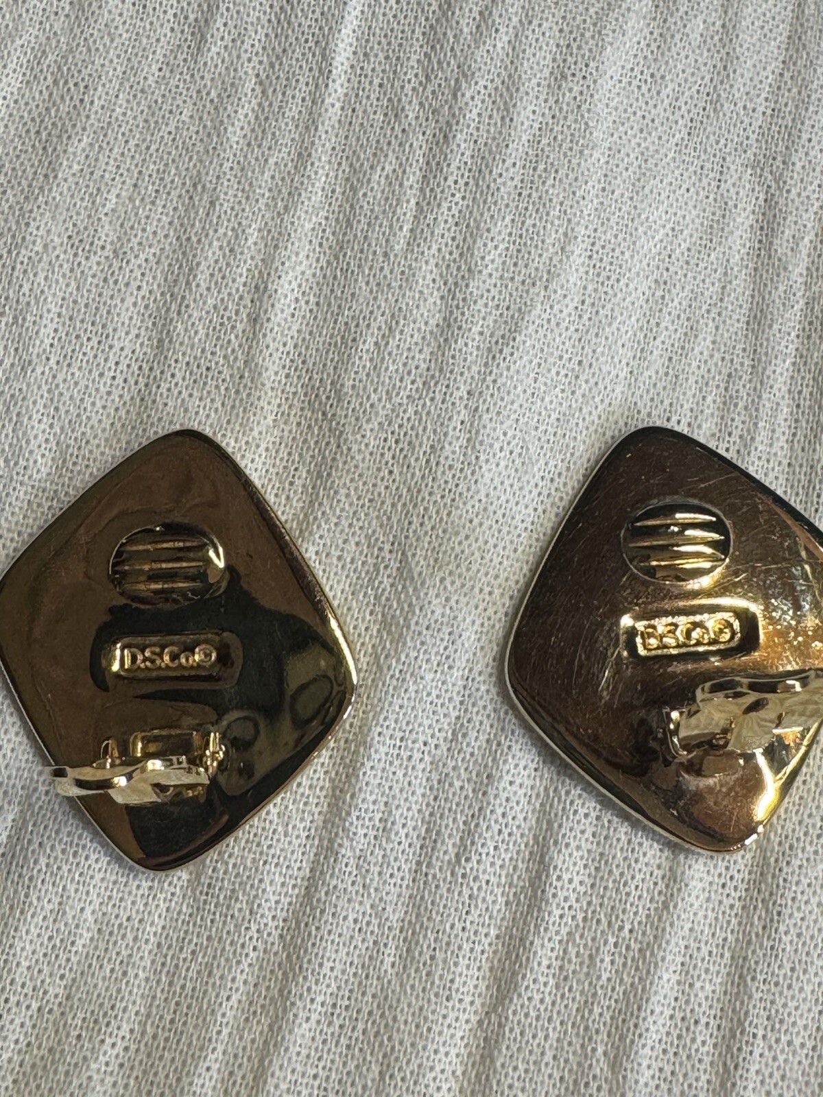 D.S. Coe Blue/Green Earrings With Clear Rhinestones CLIP ON