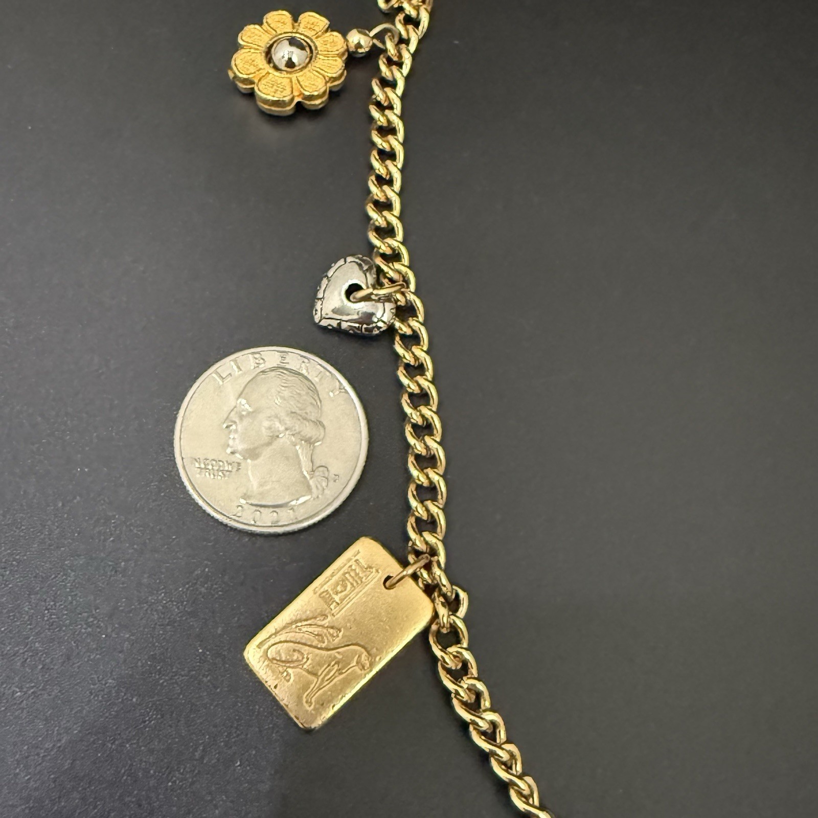 Vintage LCI Liz Claiborne Gold-tone Tarot Flower Star Moon Charm 38”Necklace 83g