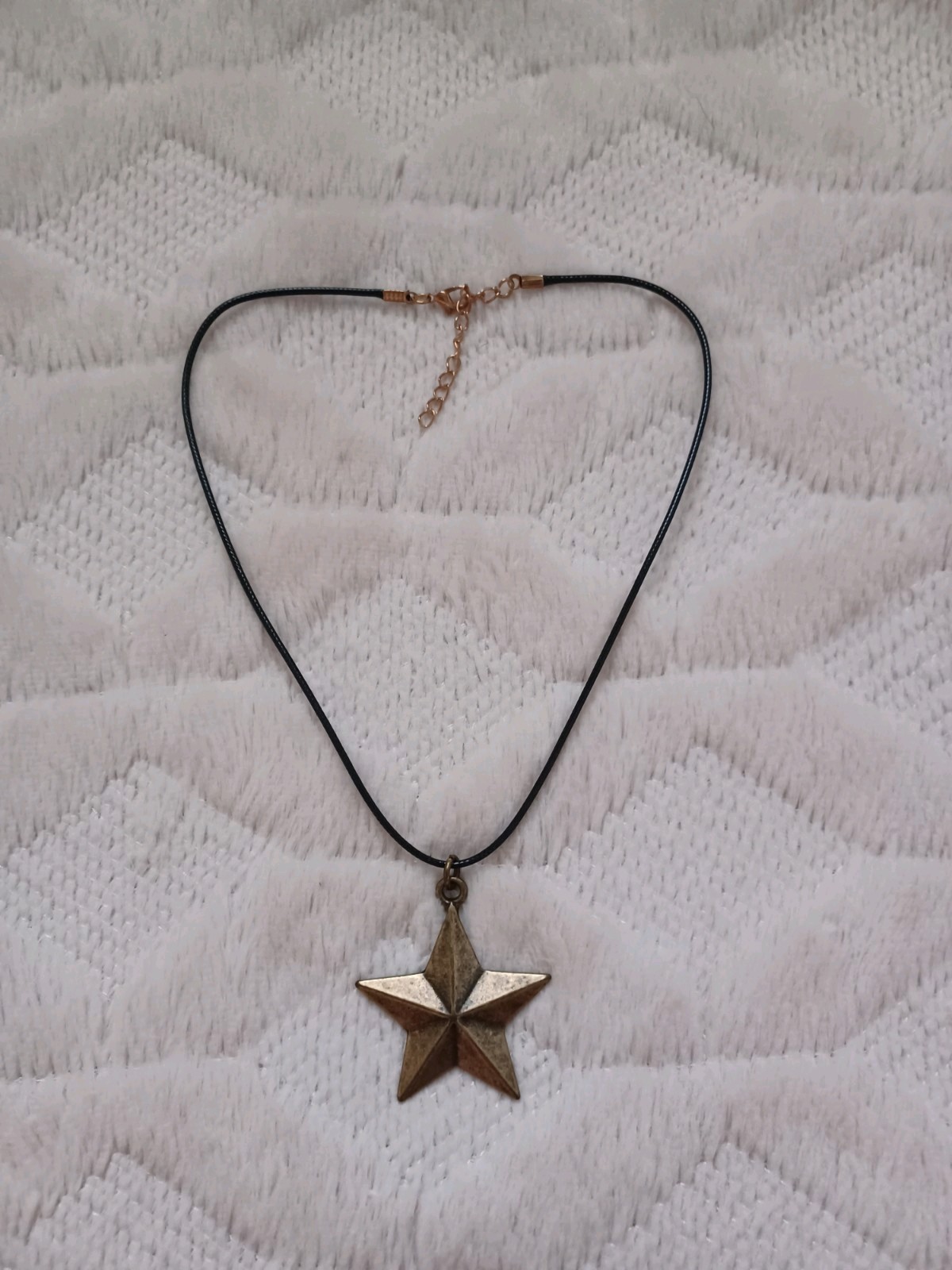 Vintage Brass Tone Lone Star Large Pendant On Cord Necklace 90s Y2k 2000s Style