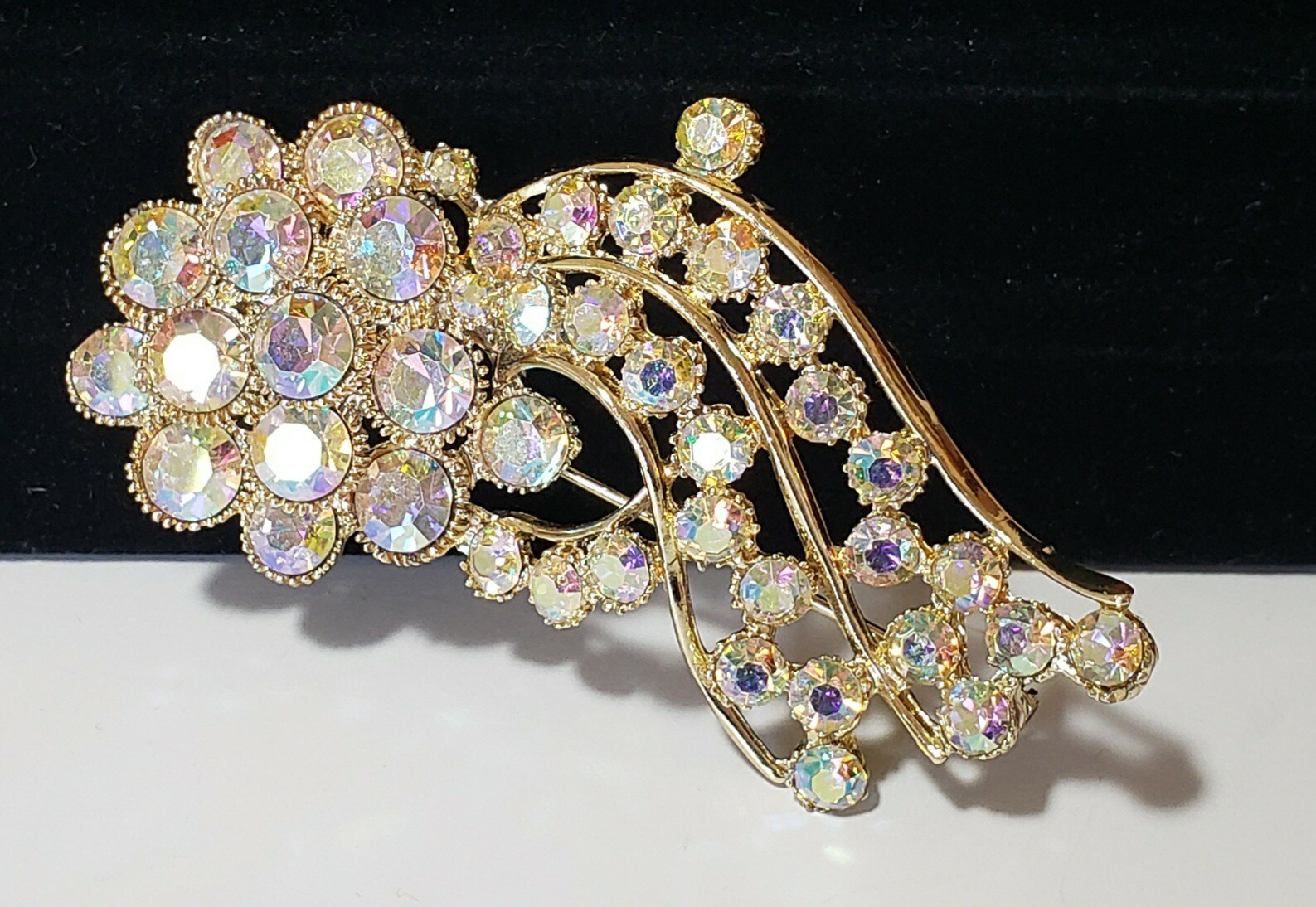 Vintage 1950’s BSK Aurora Borealis Crystal Floral Bouquet Design Brooch