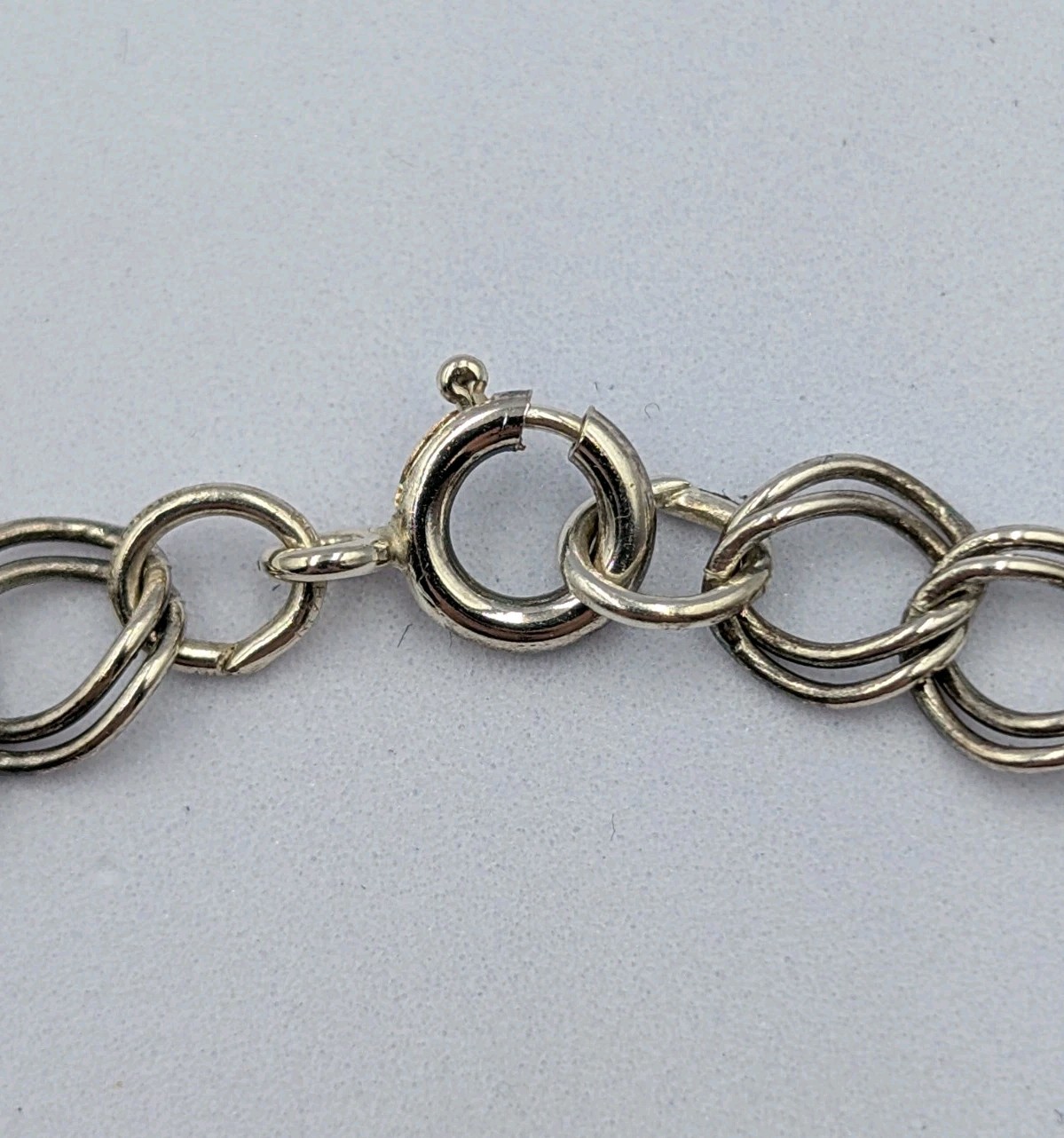Vintage Sterling Silver Double Link Curb Chain Starter Charm 925 Bracelet 7.25″