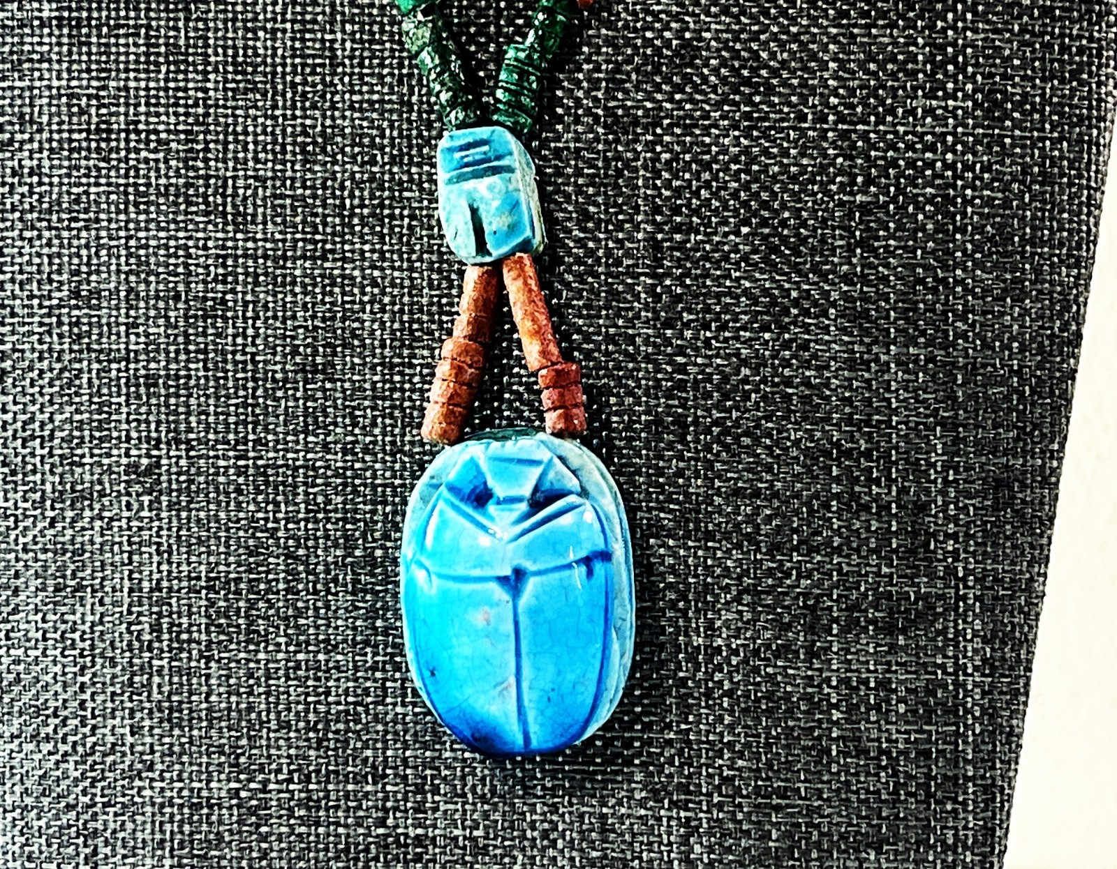 Vintage Egyptian Scarabs & Mummy Beads Necklace. 30″ Long