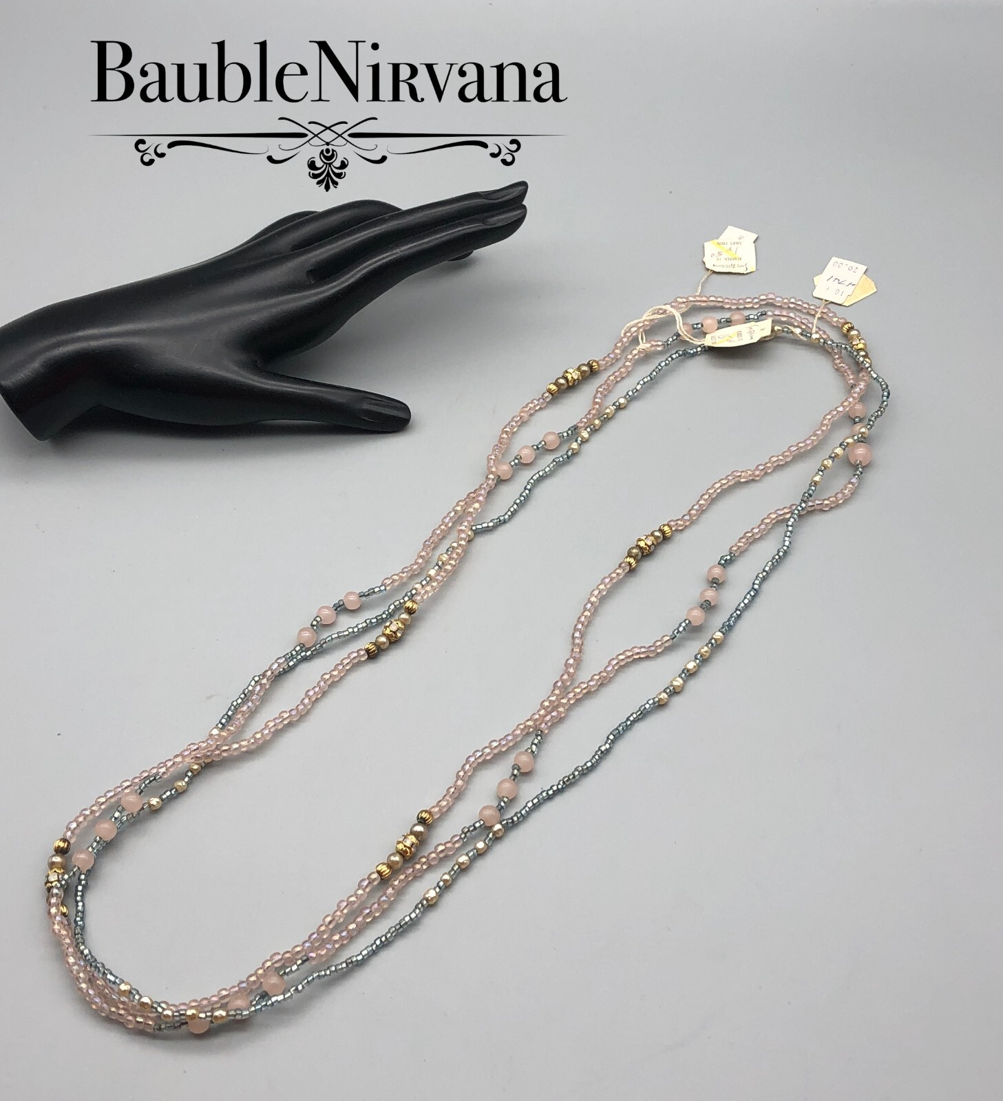 Set of 3 Vintage Aurora Borealis Glass Bead Necklaces Pink Blue Gold Never Worn