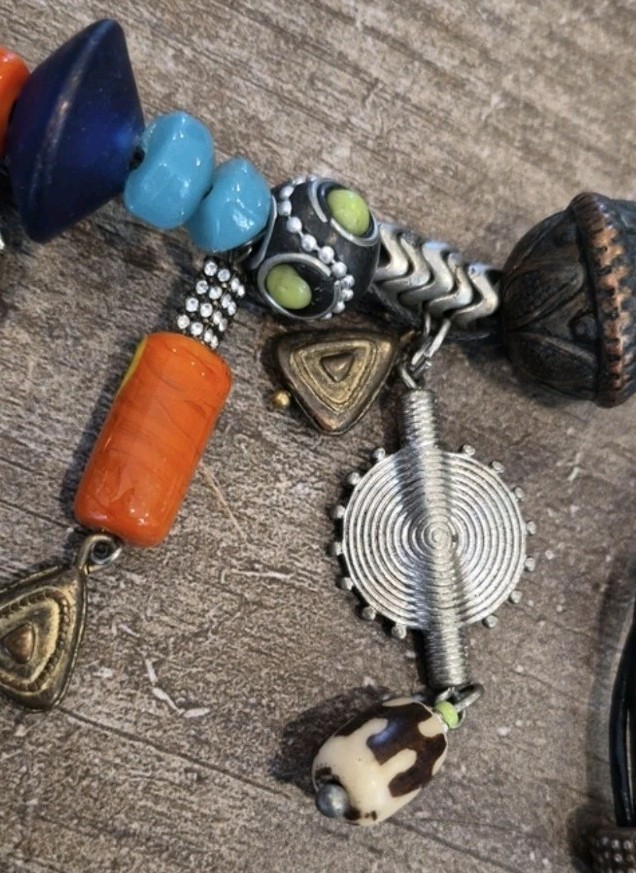 Vintage Eclectic Charm Bead Adjustable Length Leather Cord Necklace