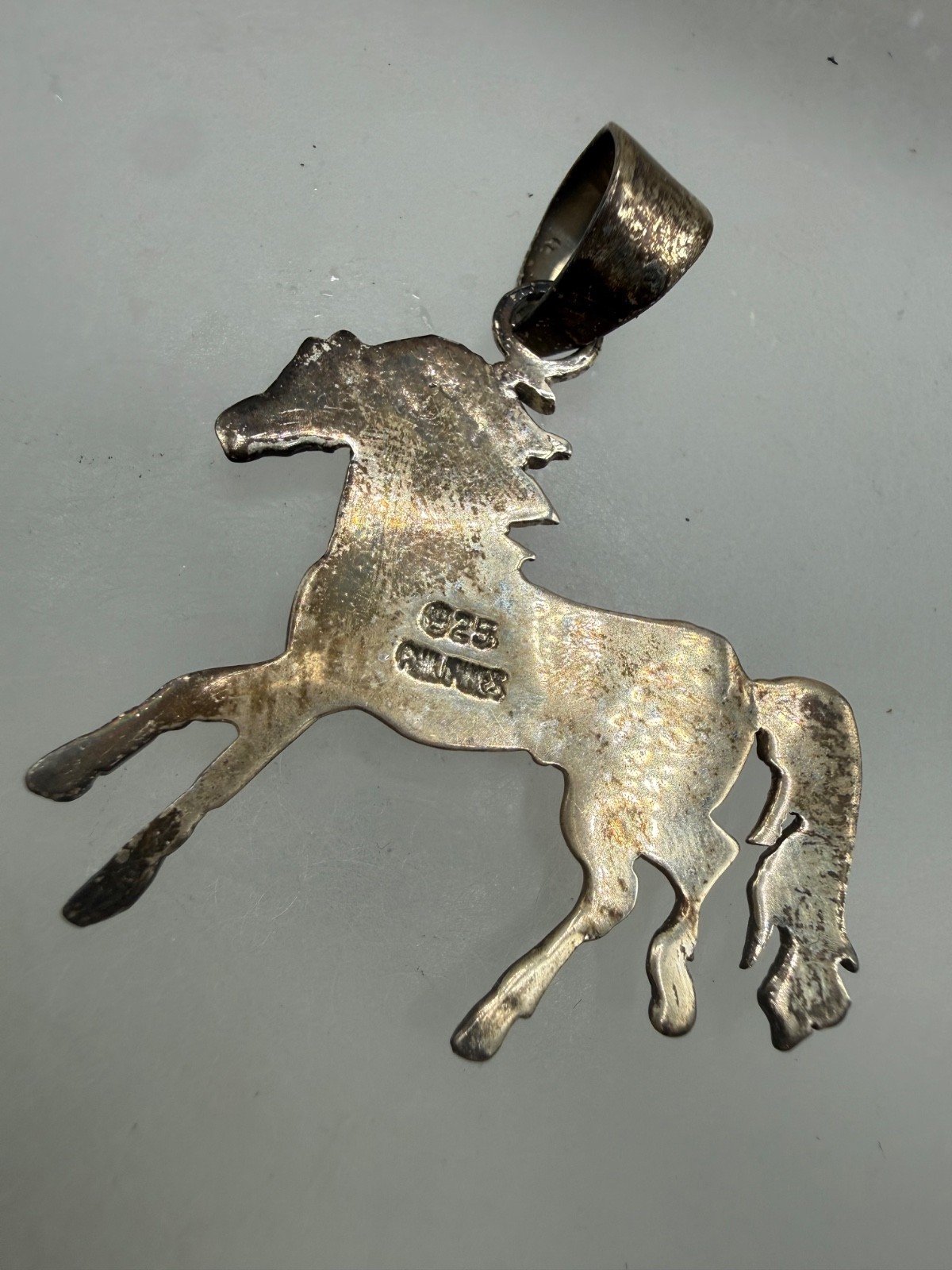 STERLING SILVER LAPIS OPAL TURQUOISE INLAY HORSE SOUTHWESTERN STYLE PENDANT