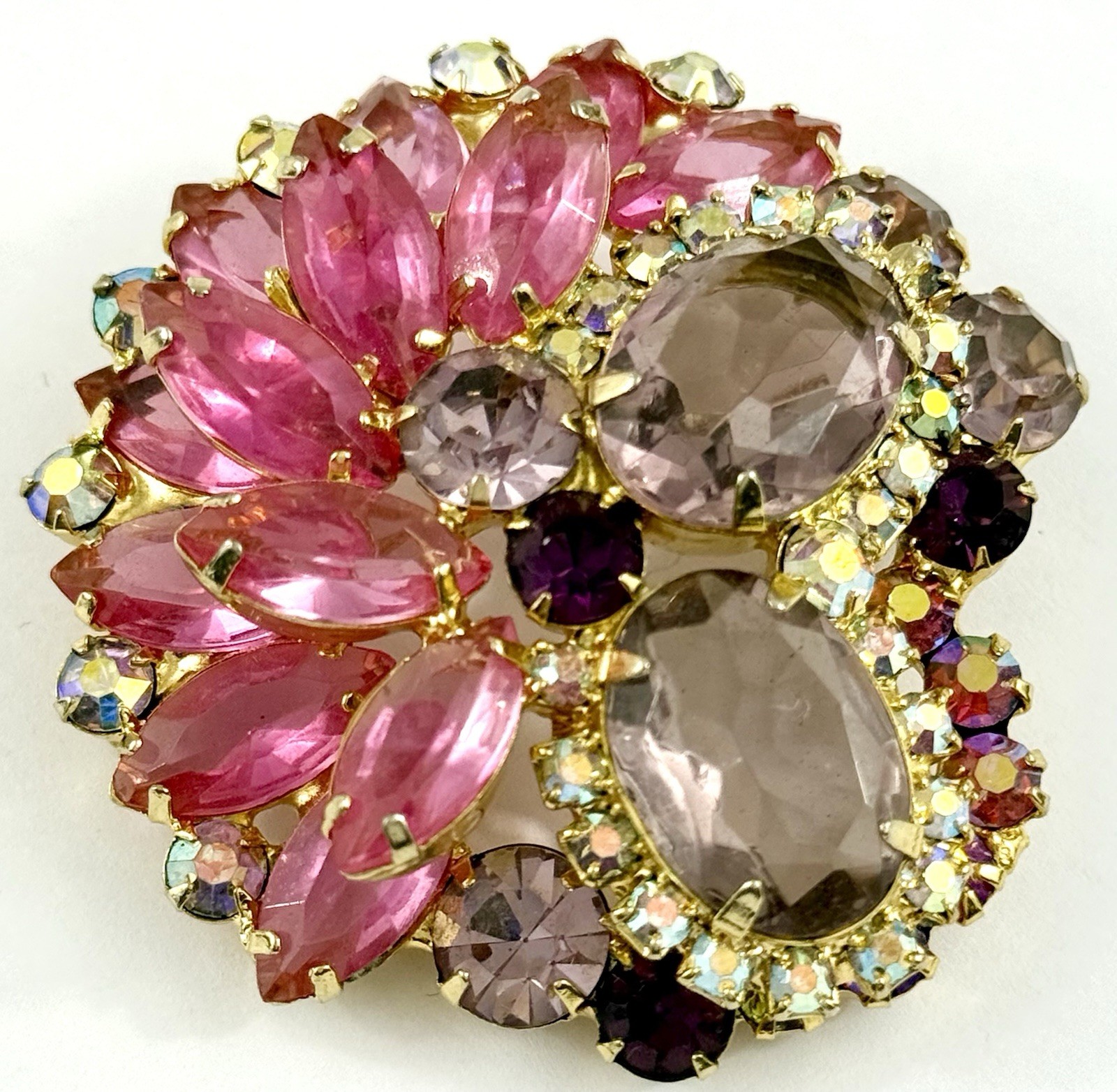 Vintage DeLizza & Elster Juliana AB Pink Lavender Brooch Pin
