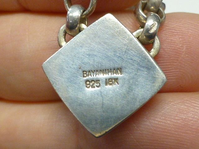 BAYANIHAN Sterling silver 925 & 18K Gold Square Pendant Necklace 17″ Vintage
