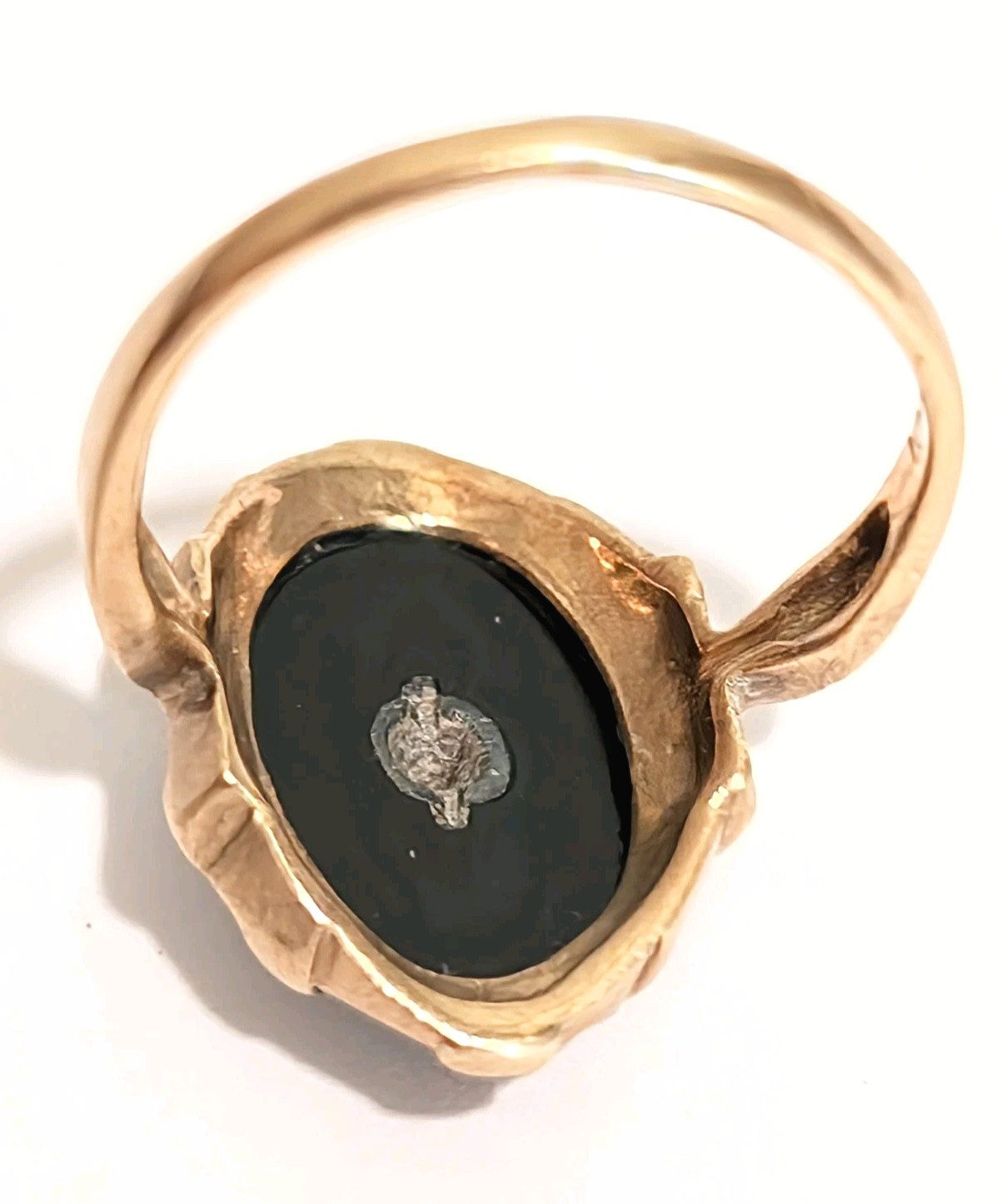 Vintage 10k Gold Black Onyx Ring W/ Diamond Chip Center 2.7g Size 5.25 – 5.5