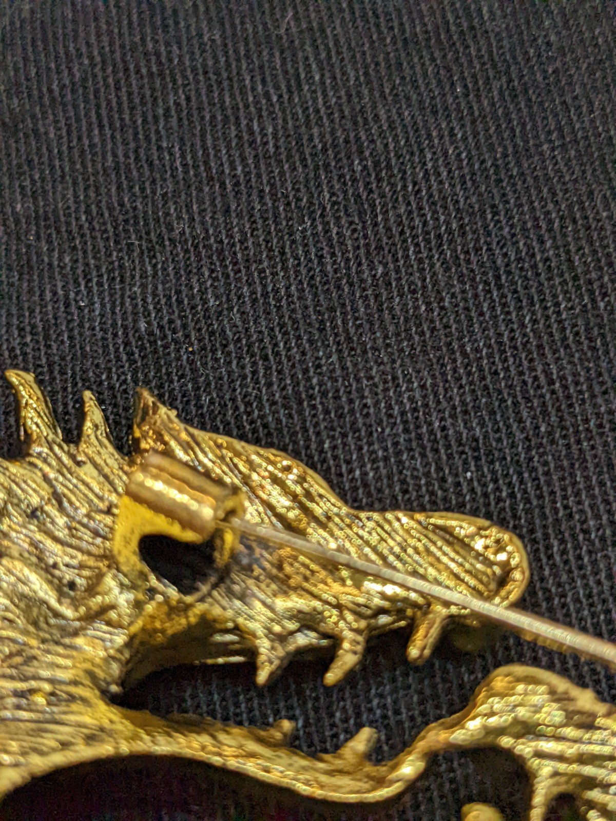 Vtg Dragon Brooch Gold Tone Green Red Rhinestone Chinese Fantasy Statement Pin