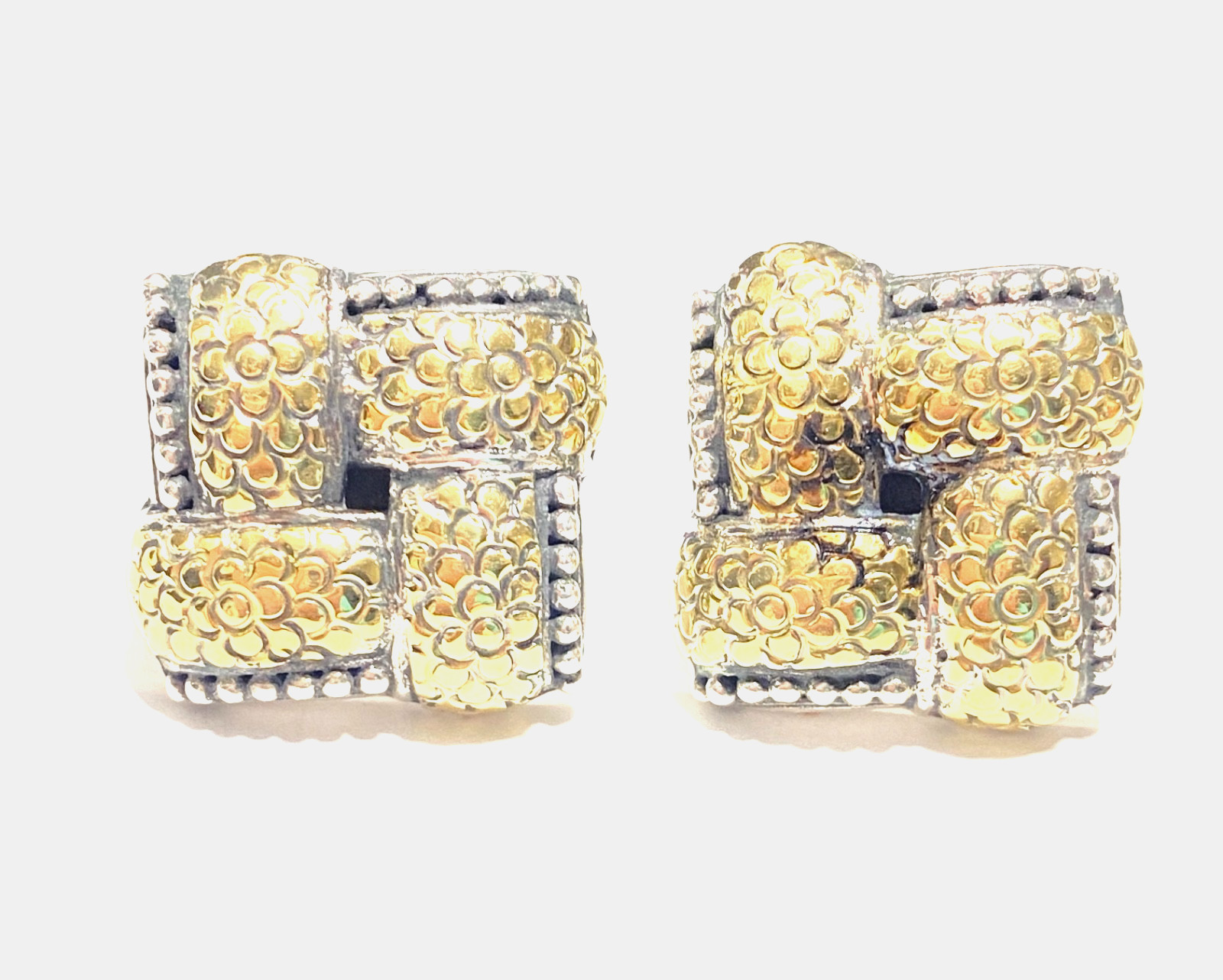 Vintage Sterling & 18k Gold John Hardy “The Dot Collection” Woven Earrings 3/4″