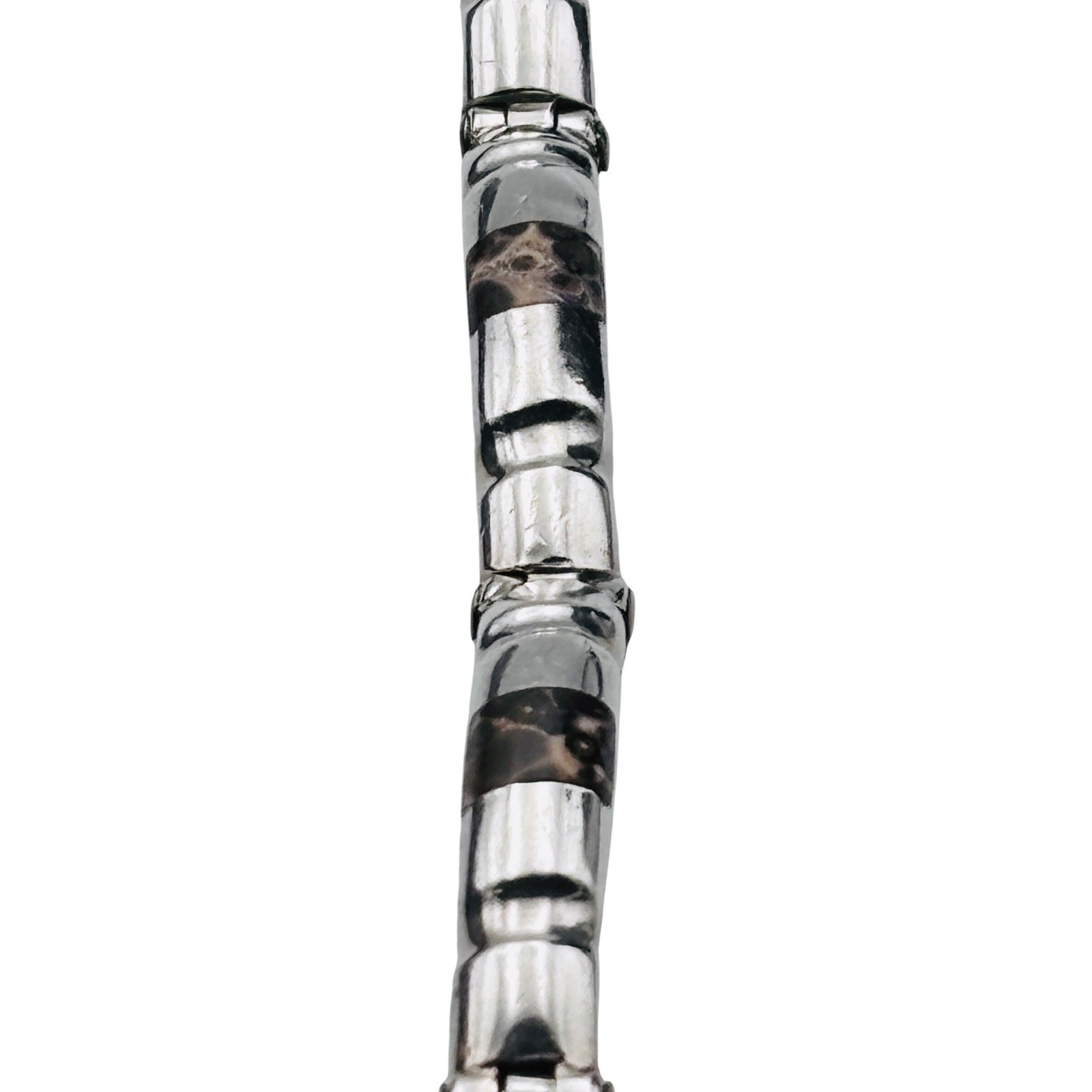 Taxco Mexico 925 Sterling Silver Leopard Skin Jasper Bamboo Link Bracelet 7in
