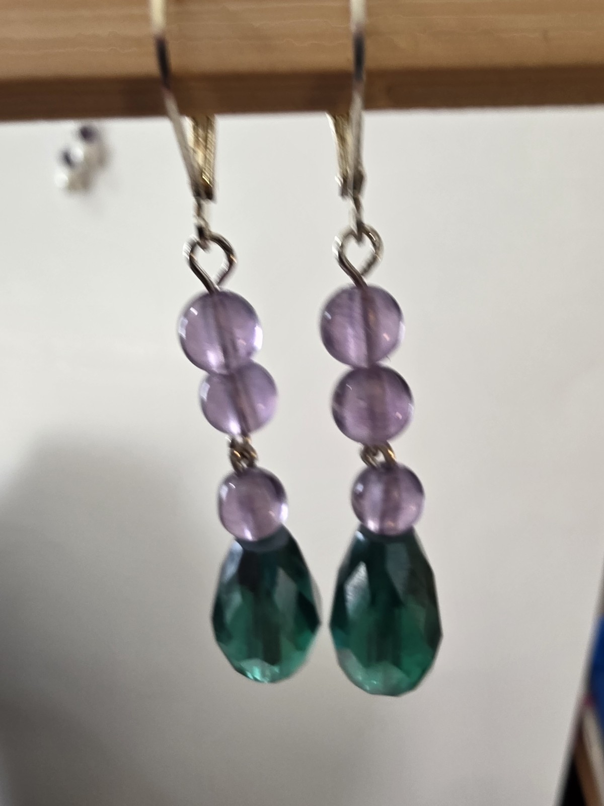Vintage Lt. Purple and Teal Preciosa AB Drops Dangles Earrings Spl. leverbk