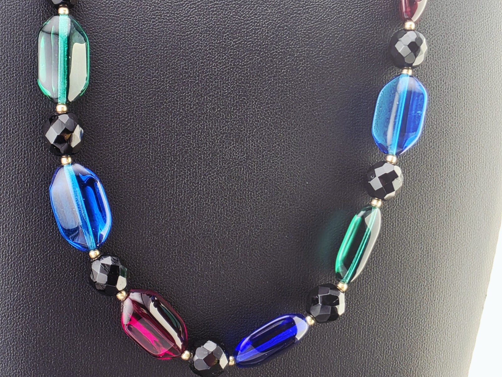 Vintage 1930s Czech Art Glass Necklace Blue & Clear Faceted Beads Handmade