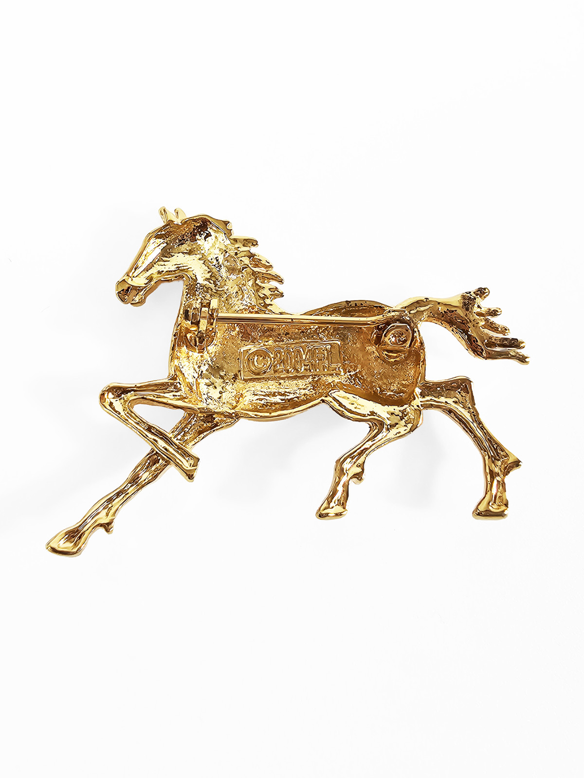 Vintage Horse Running Galloping Gold Tone Brooches Pins Bundle of 2