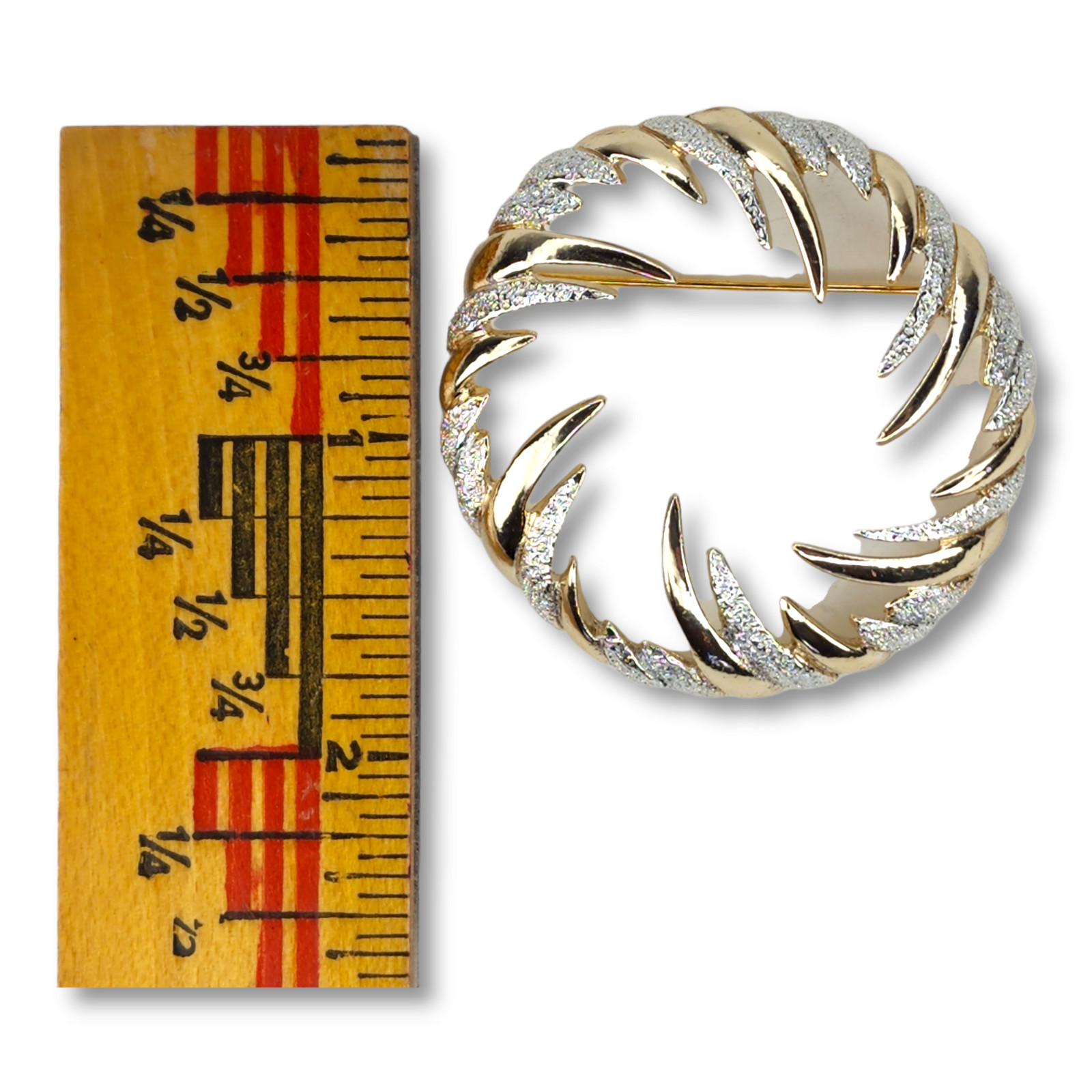 Vintage New Old Stock Sarah Coventry Circular Gold Tone Silver Tone Brooch Pin
