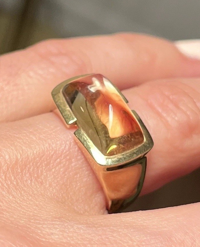 Men’s Antique Citrine Pinky Ring 18K Solid Gold Authentic Natural Size 7