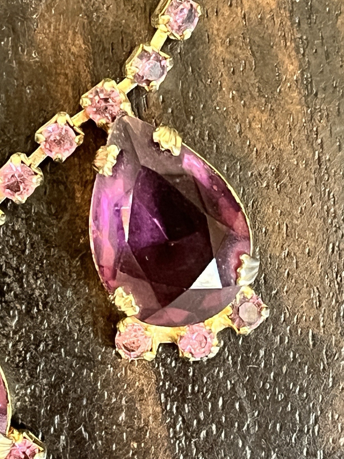 Vintage Purple Rhinestone Necklace and Earring Set Choker and Clip Ons