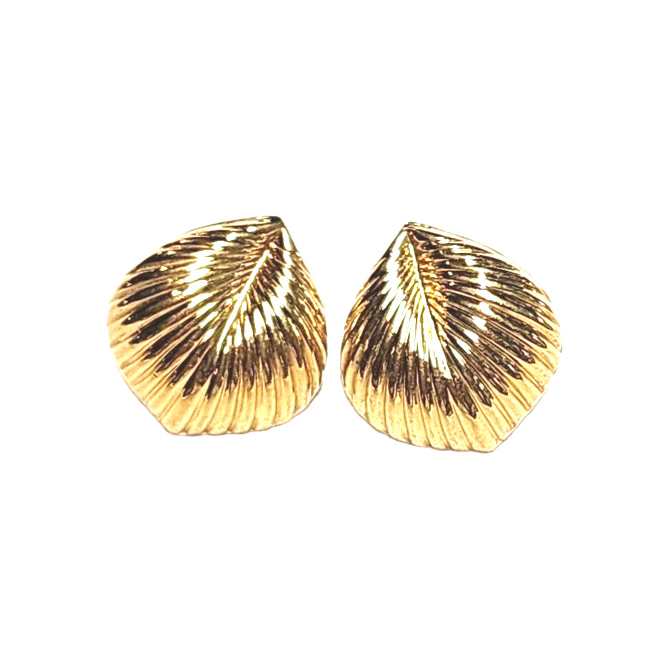 Vintage Napier Gold Tone Leaf Design Textured Post Stud Earrings Leaves Nature