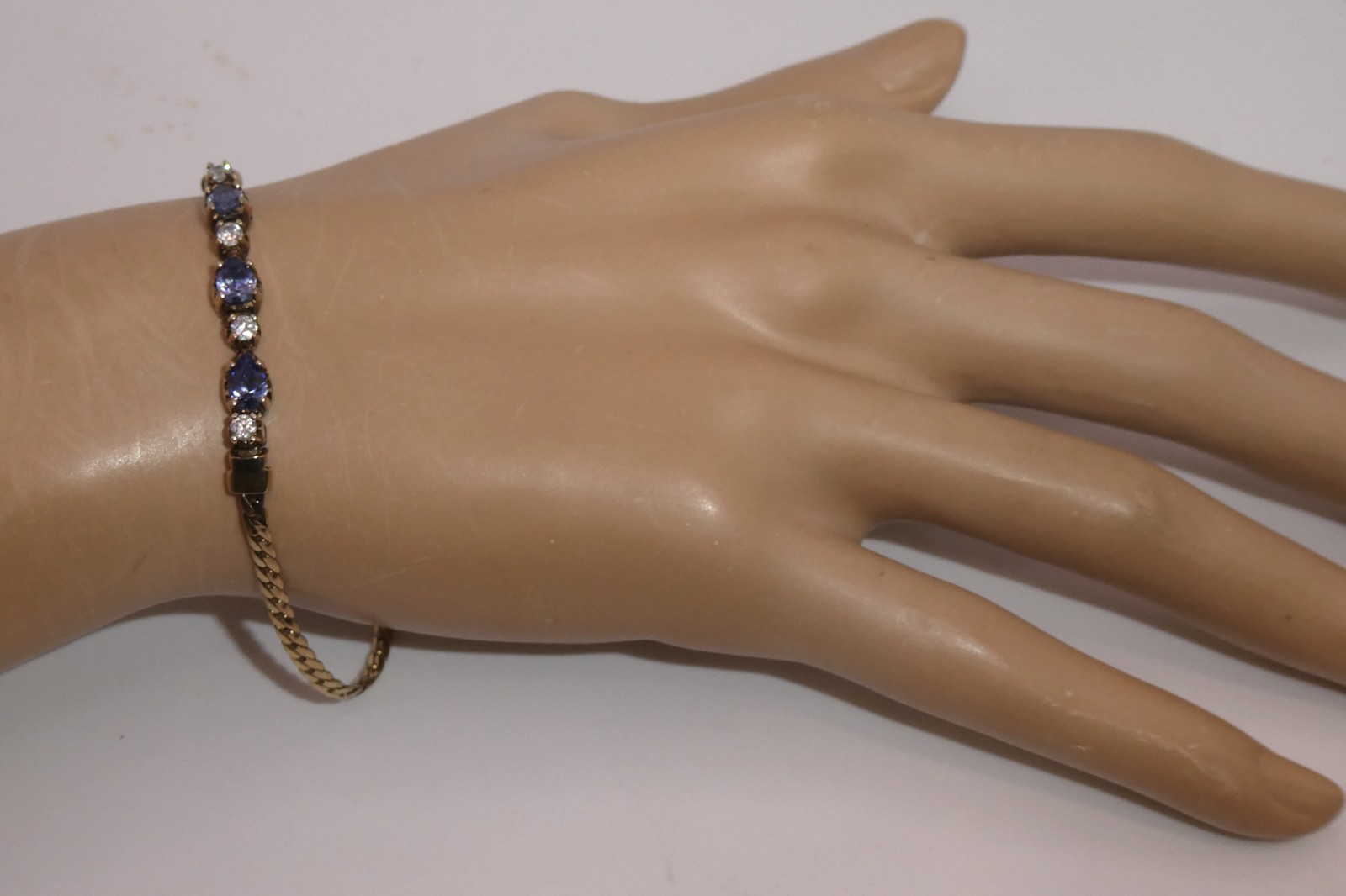 ADI 925 Sterling Silver Gold QVC Designer Iolite Gemstone Tennis Bracelet 7 1/4”