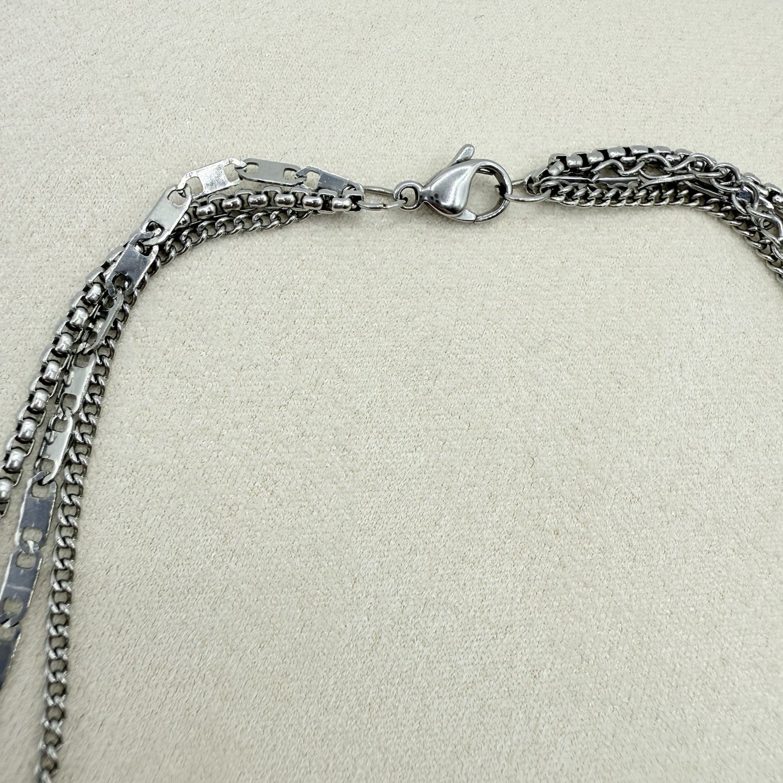 Silver Tone Paperclip Layered Chain Necklace Jewelry Accessory 17.5 in