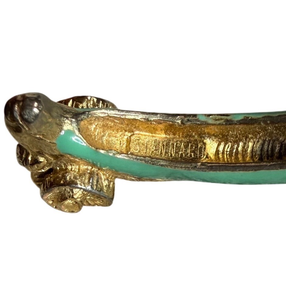 Vintage Donald Stannard Enamel Double Ram Head Hinge Bangle Bracelet