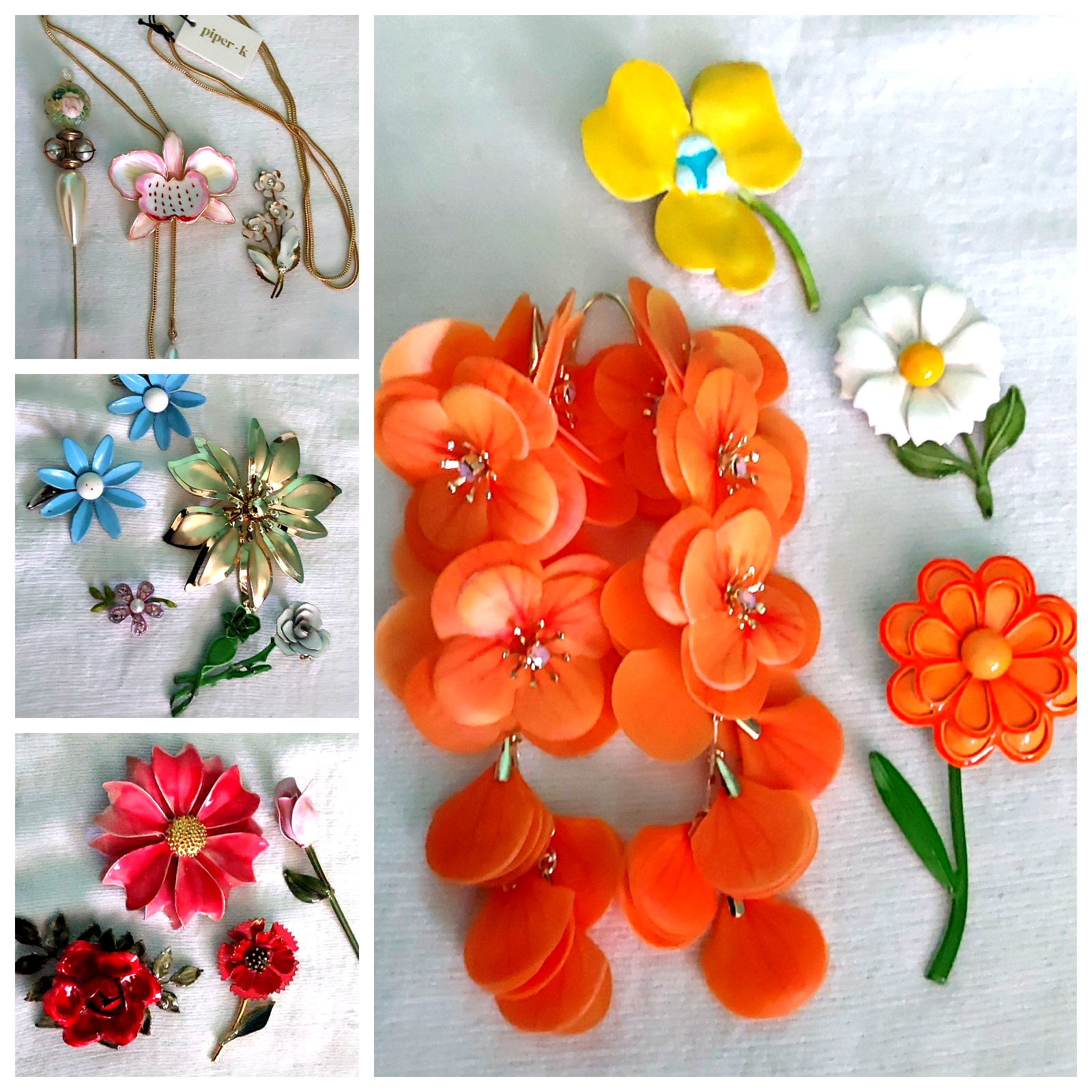 Vintage High End Flower Brooch Earring Necklace Jewelry Lot 15 pcs VGC