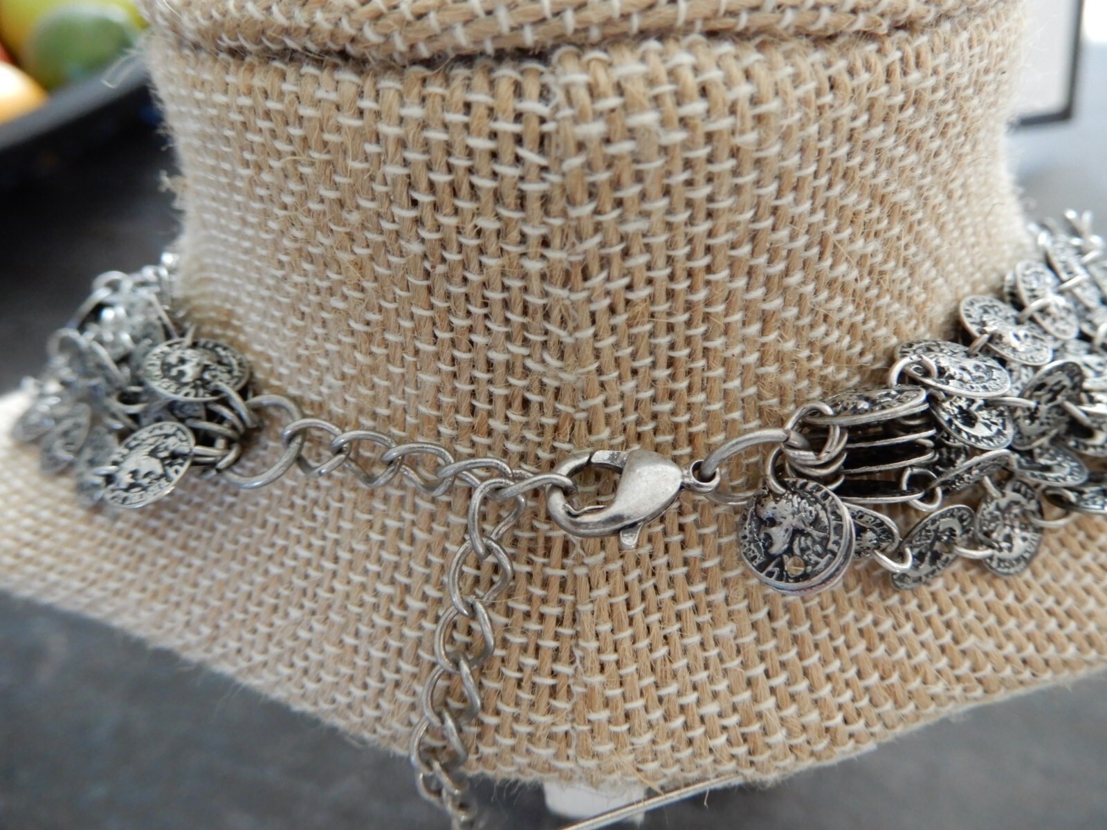 Multi Tier 6 strand Mini Coin Replica Link Silver Tone Necklace