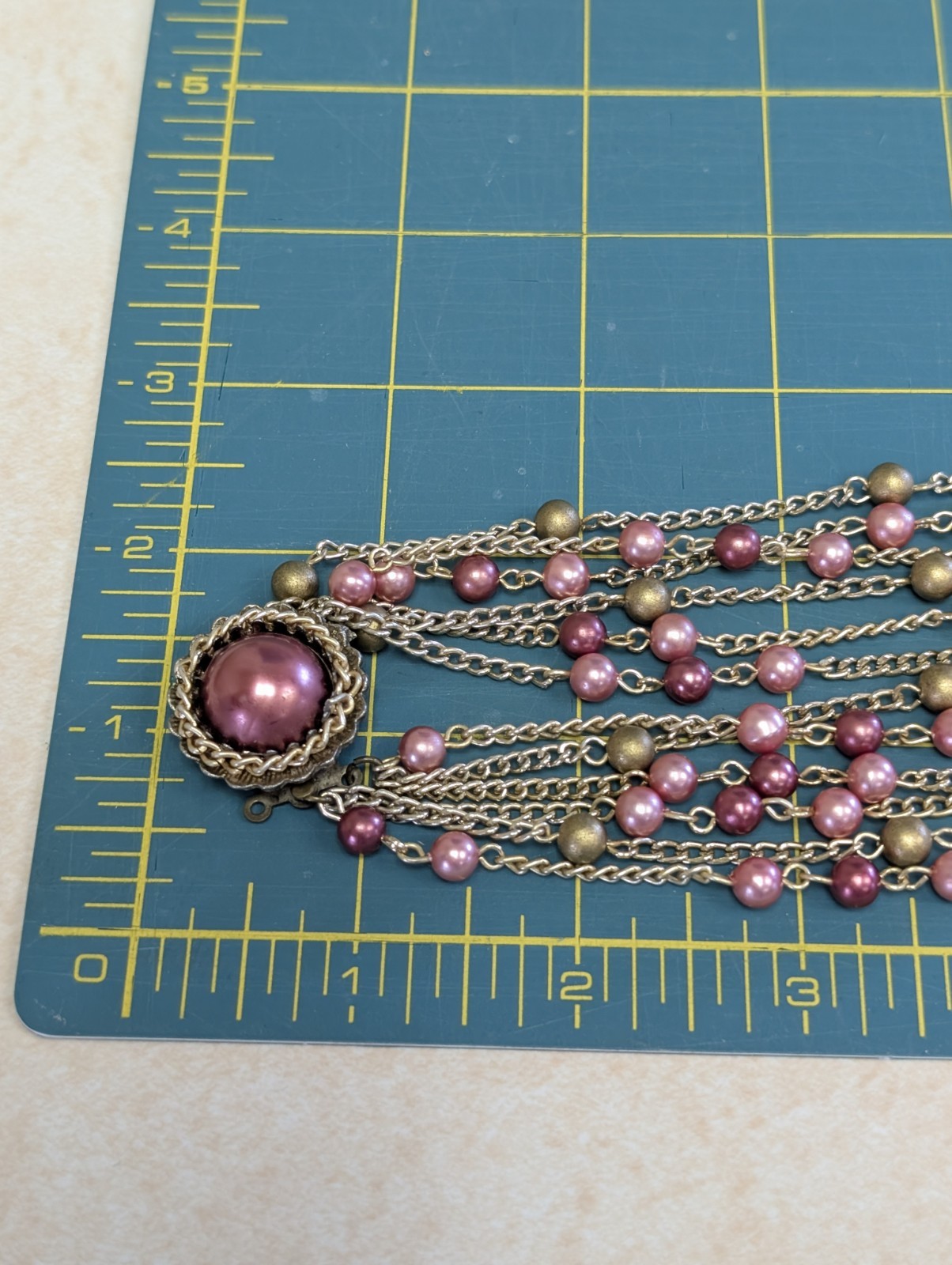 Made in Japan Vintage Jewelry Set Pink & Pearl & Gold Necklace & Earrings
