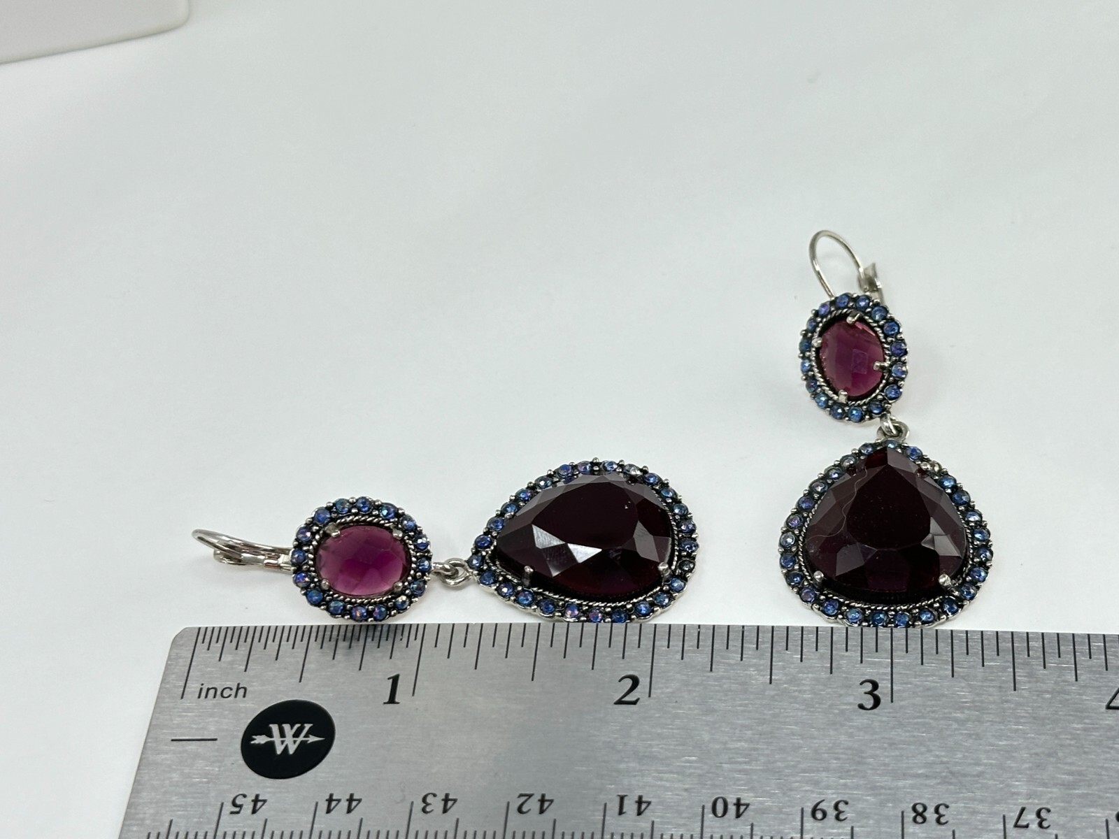 Beautiful NR Avon Purple Plum & Blue Rhinestone Drop Dangle Leverback Earrings