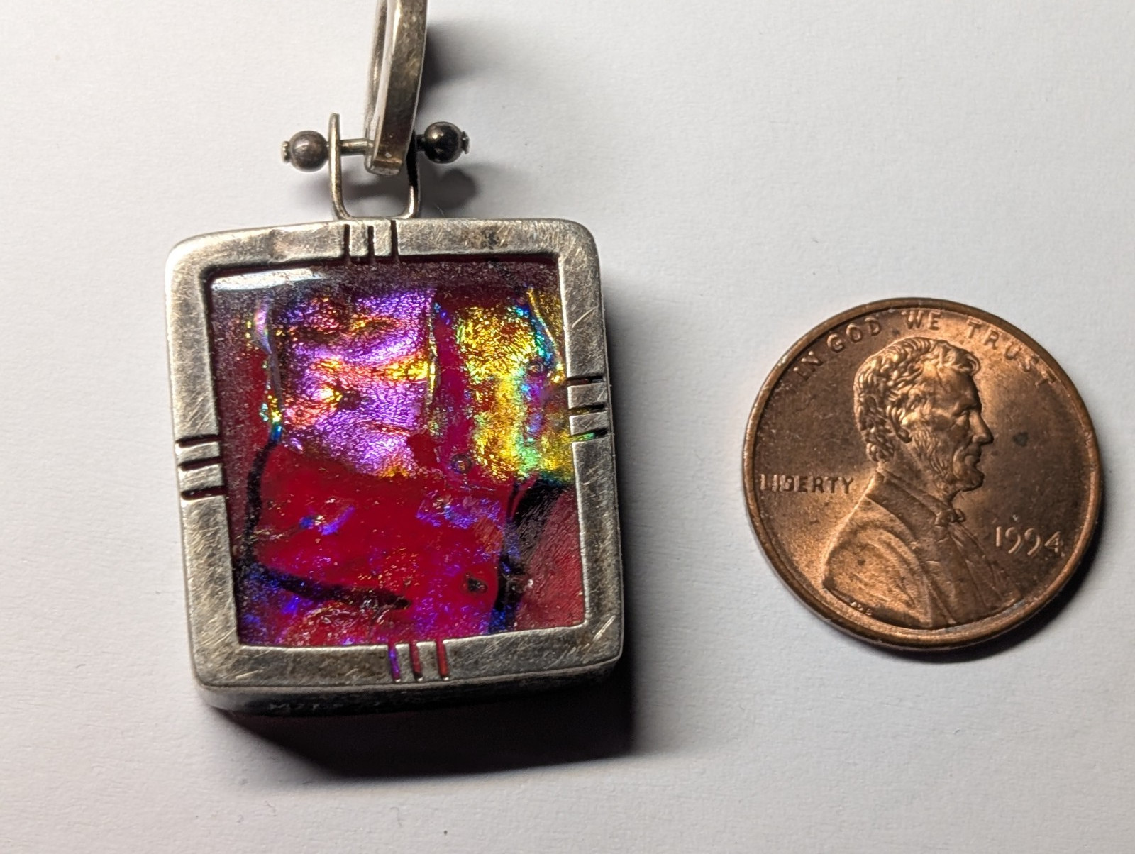VINTAGE DICHROIC STERLING SILVER PENDANT SIGNED MEX925 R*G WEIGHS 13+ GRAMS