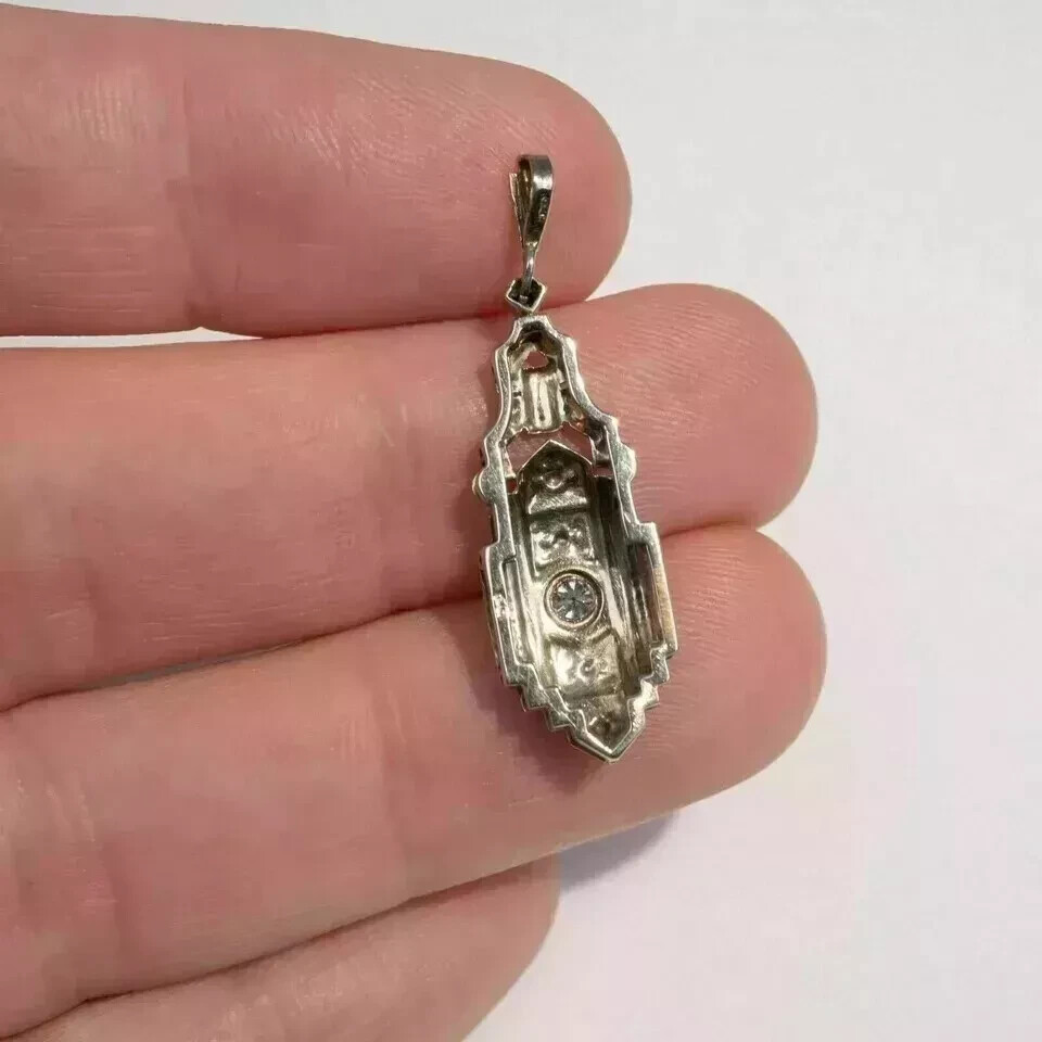Art Deco Vintage Style Lab Created Diamond 14K White Gold FN Engagement Pendant