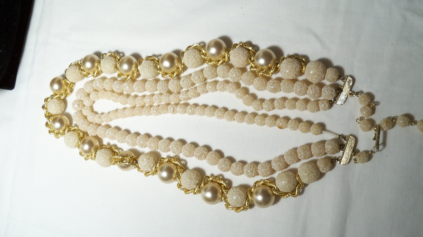 Vintage Japan Multi Strand Necklace Imitation Pear Chain Wrapped Coated & Beads
