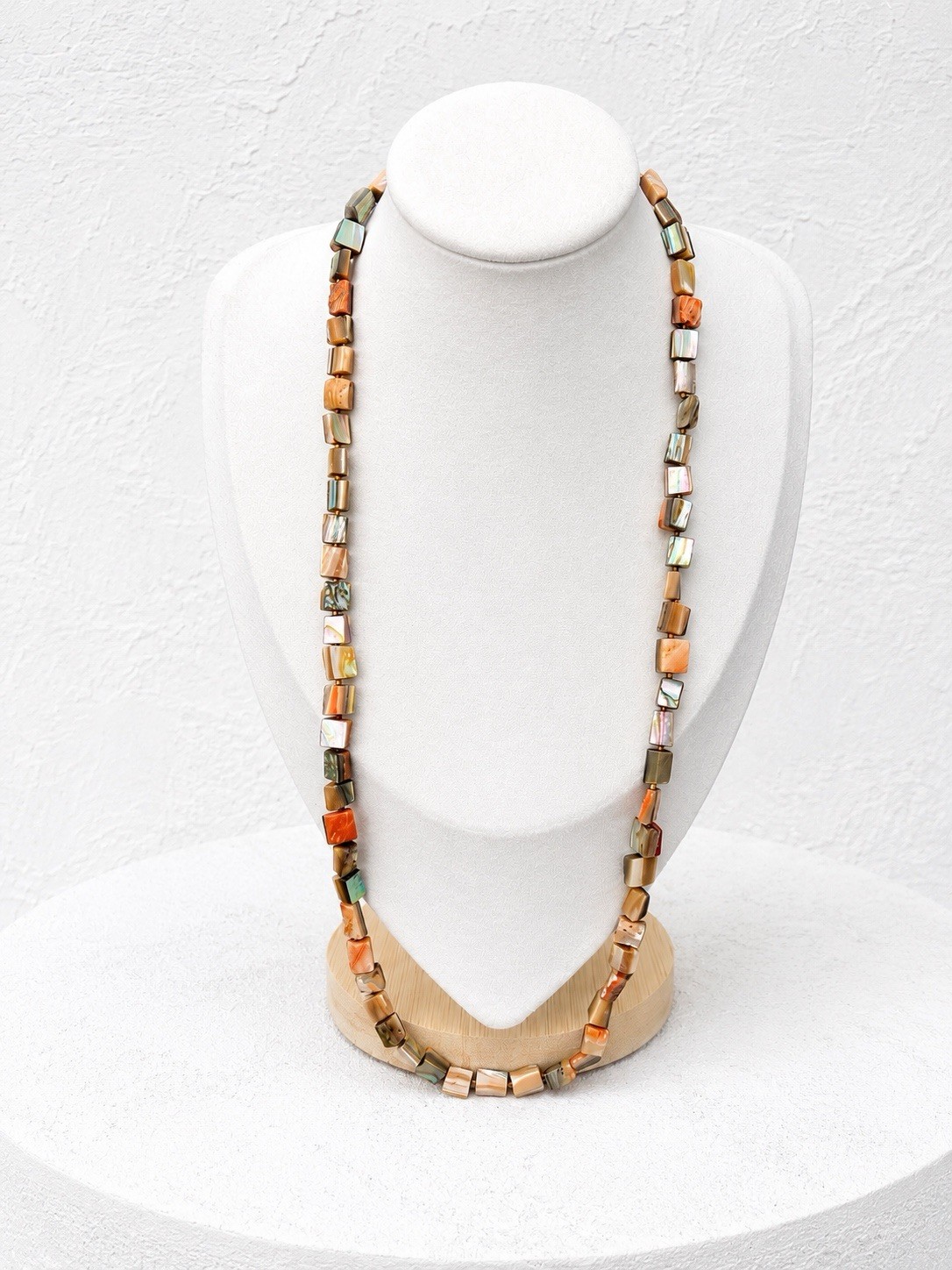 Vintage Abalone & Mother Of Pearl Shell Bead Necklace 27” Iridescent Boho Earthy