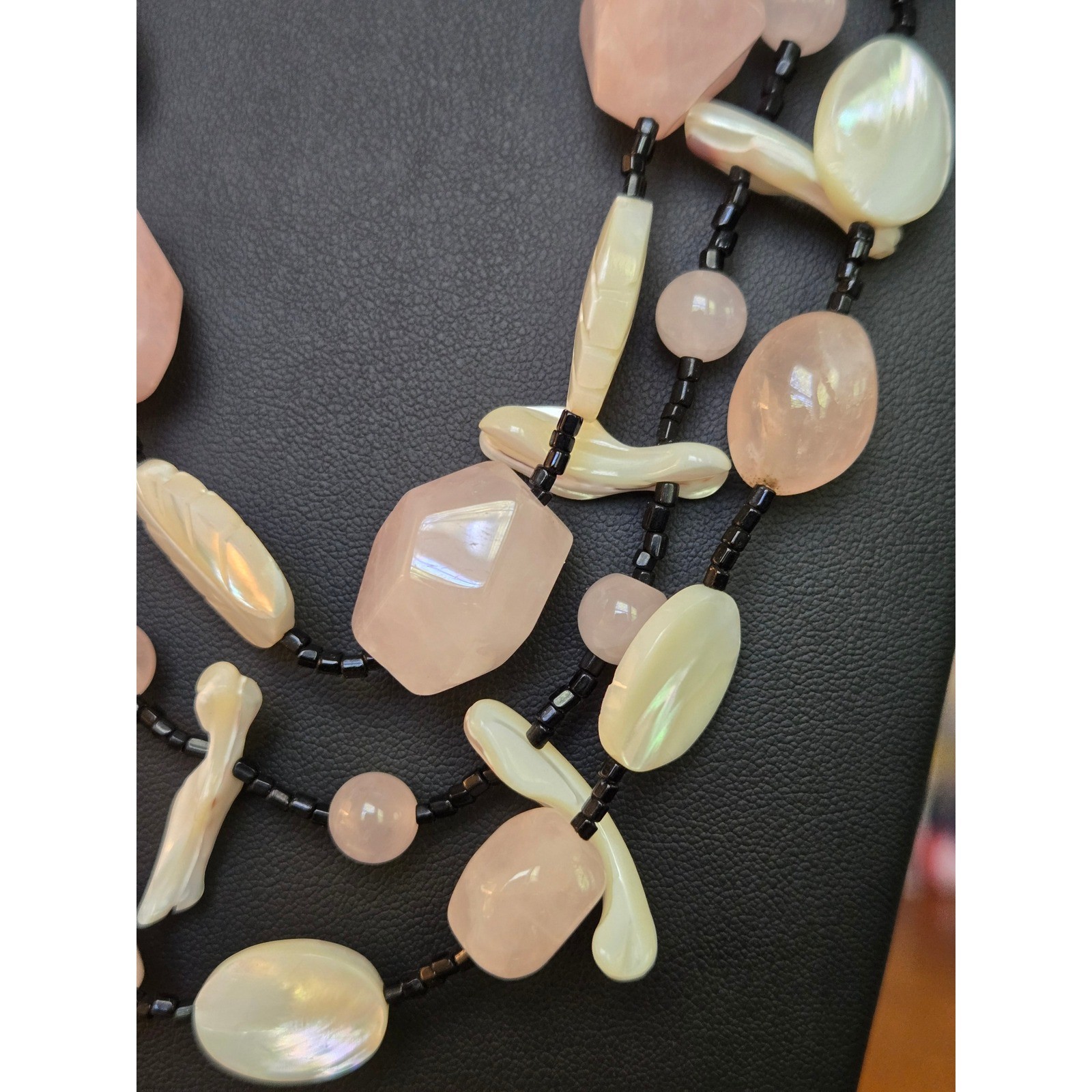 Rose Quartz Mother of Pearl Multistrand Necklace Vintage Stunning!