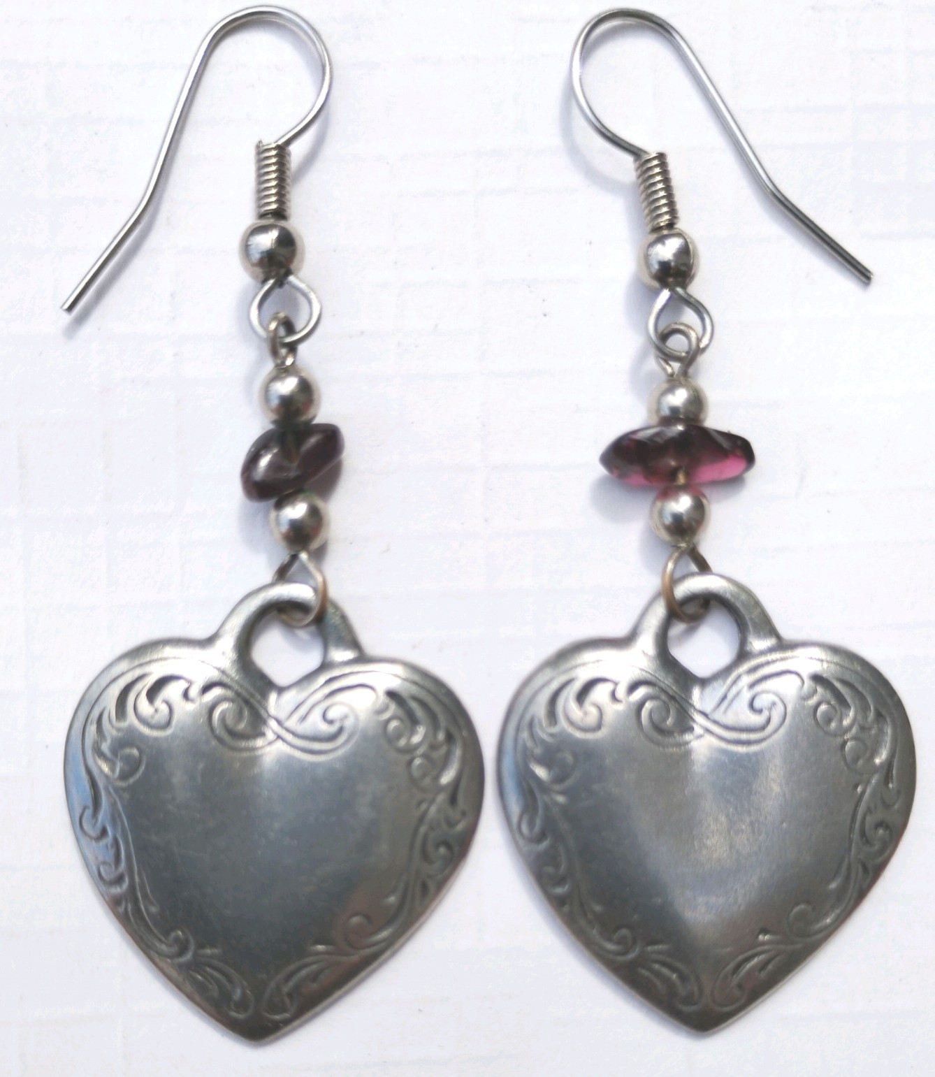 Vintage 90s Danforth Pewter Victorian Heart Dangle Earrings Cottagecore Prairie