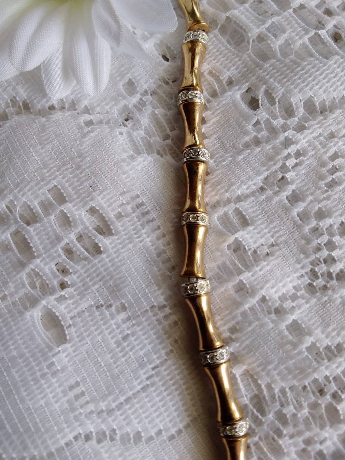 Vintage Napier Yellow Goldtone Plated Bamboo Style/Crystal Fashion 7″ Bracelet