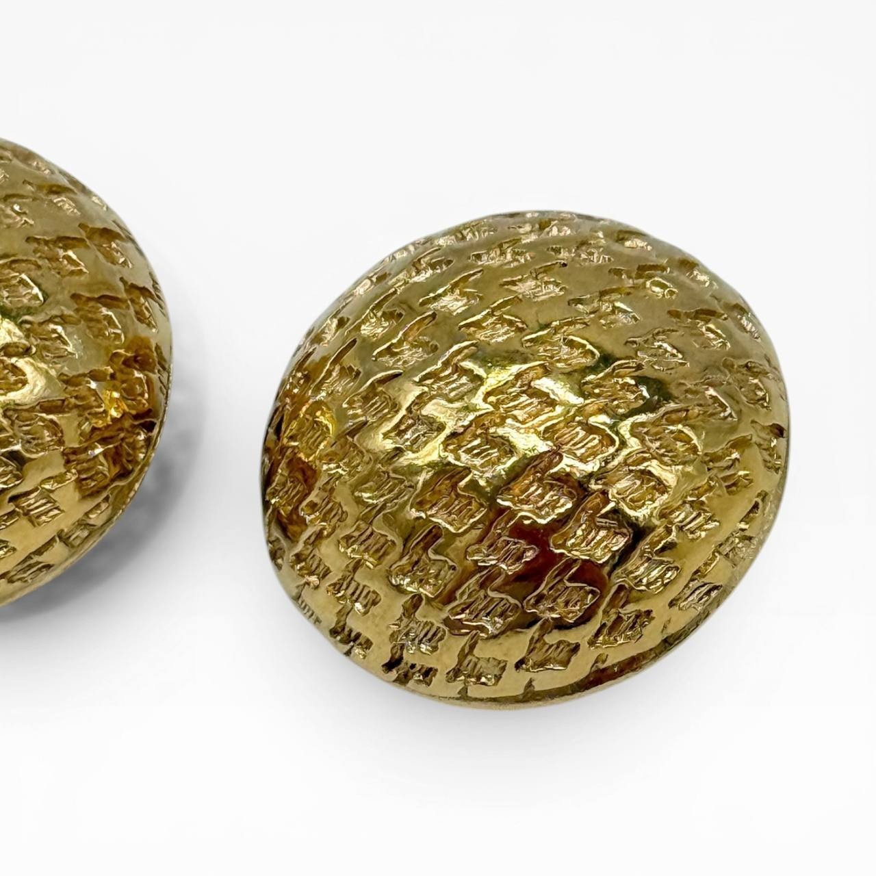Vintage Christian Dior Gold Tone Dome Clip On Earrings Textured Signed