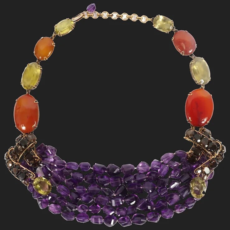 IRADJ MOINI Semi-Precious Multi-strand Amethyst, Agate and Smoky Quartz Necklace