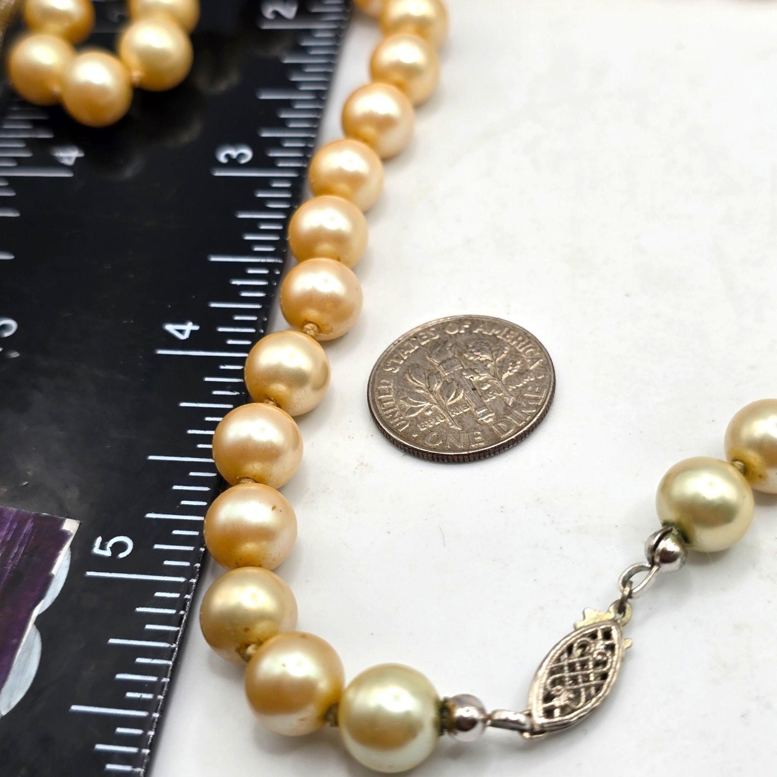 Necklace Vintage Imitation Pearl 24″ 7mm Beads Sterling Silver Clasp SKU2424