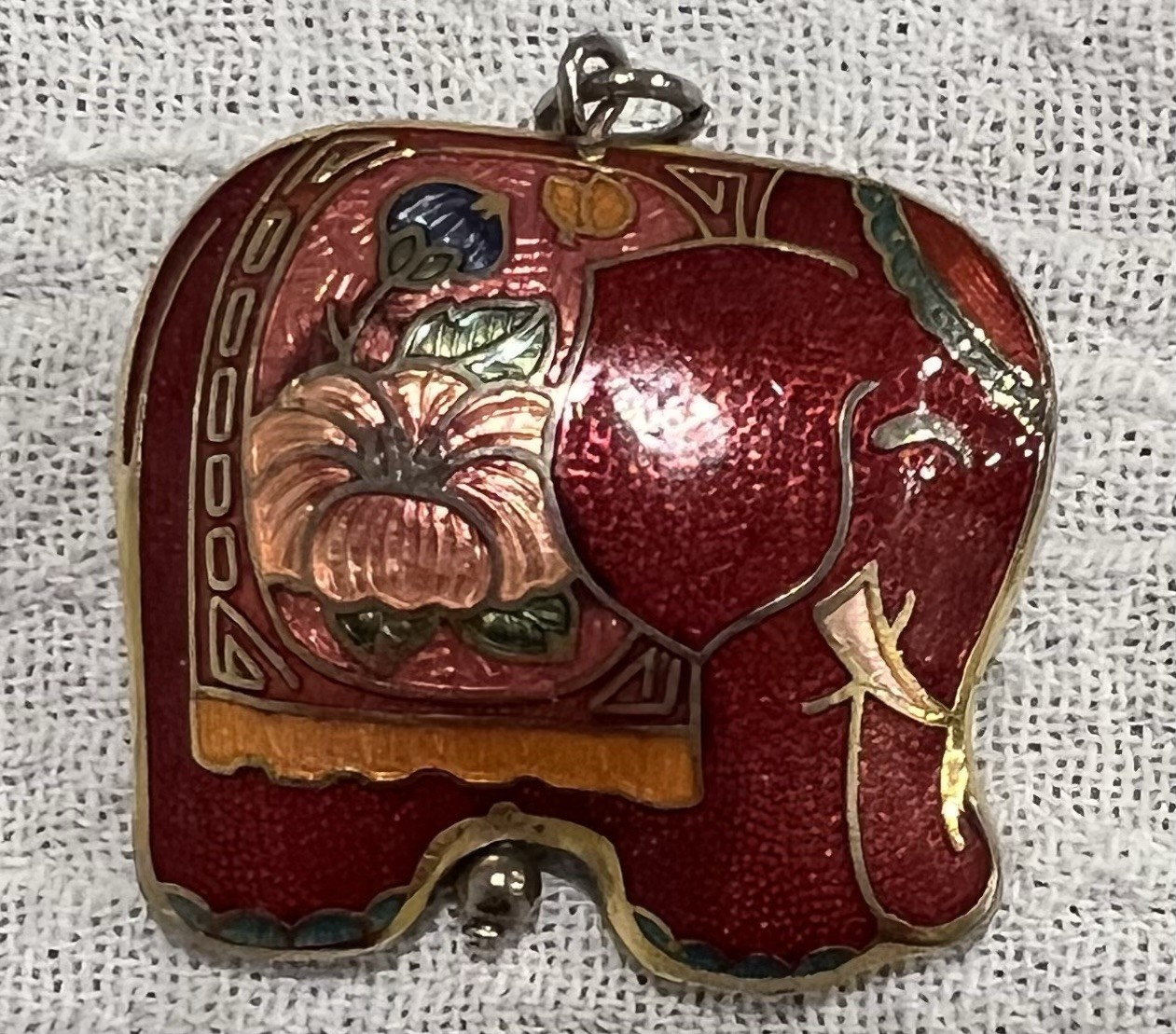Vintage Pendant Charm Enamel Cloisonné Elephant Boho Hippy Safari Asian