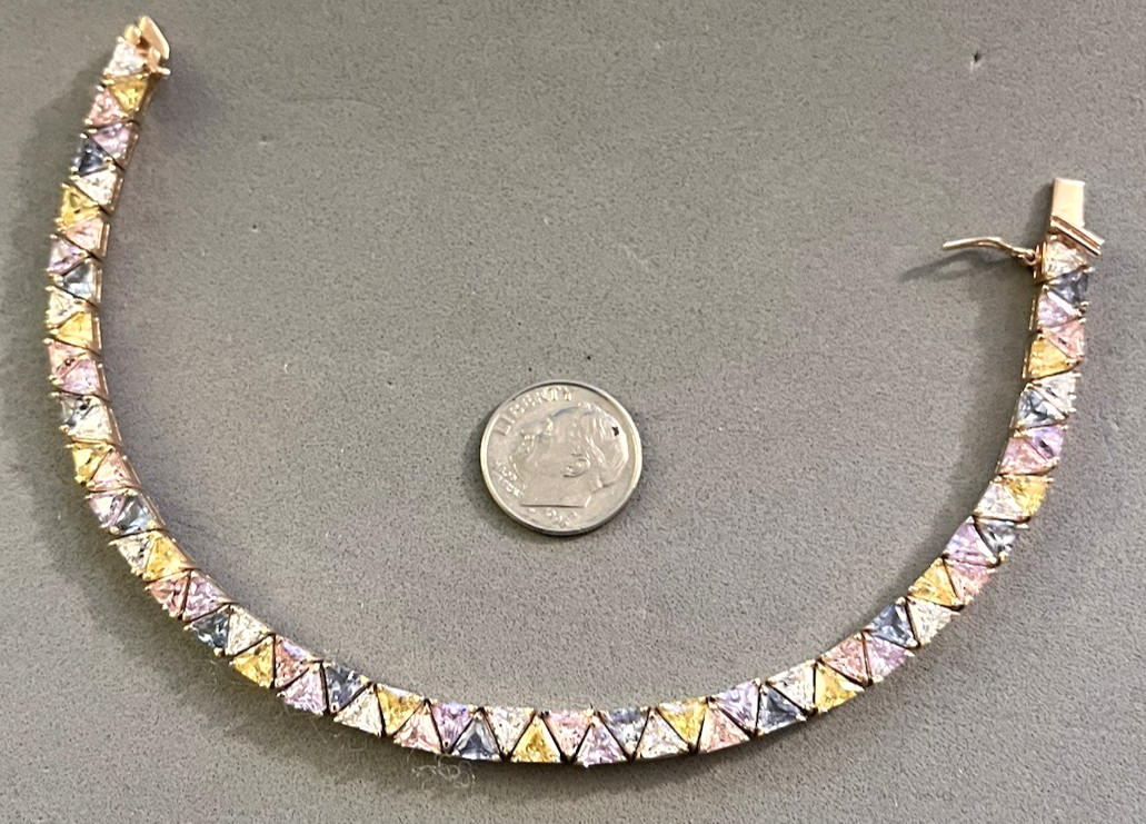 ROSS SIMONS Gold Plated Sterling 925 Trillion Cut Multi-color CZ Bracelet Mint