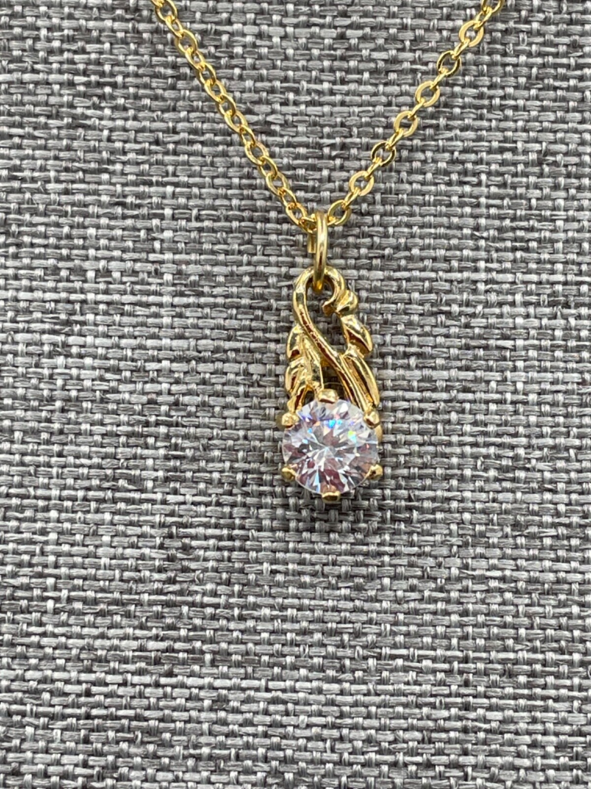 Lindenwold Fine Jewelers 24K Gold Plate Solitaire Cubic Zirconia CZ Necklace