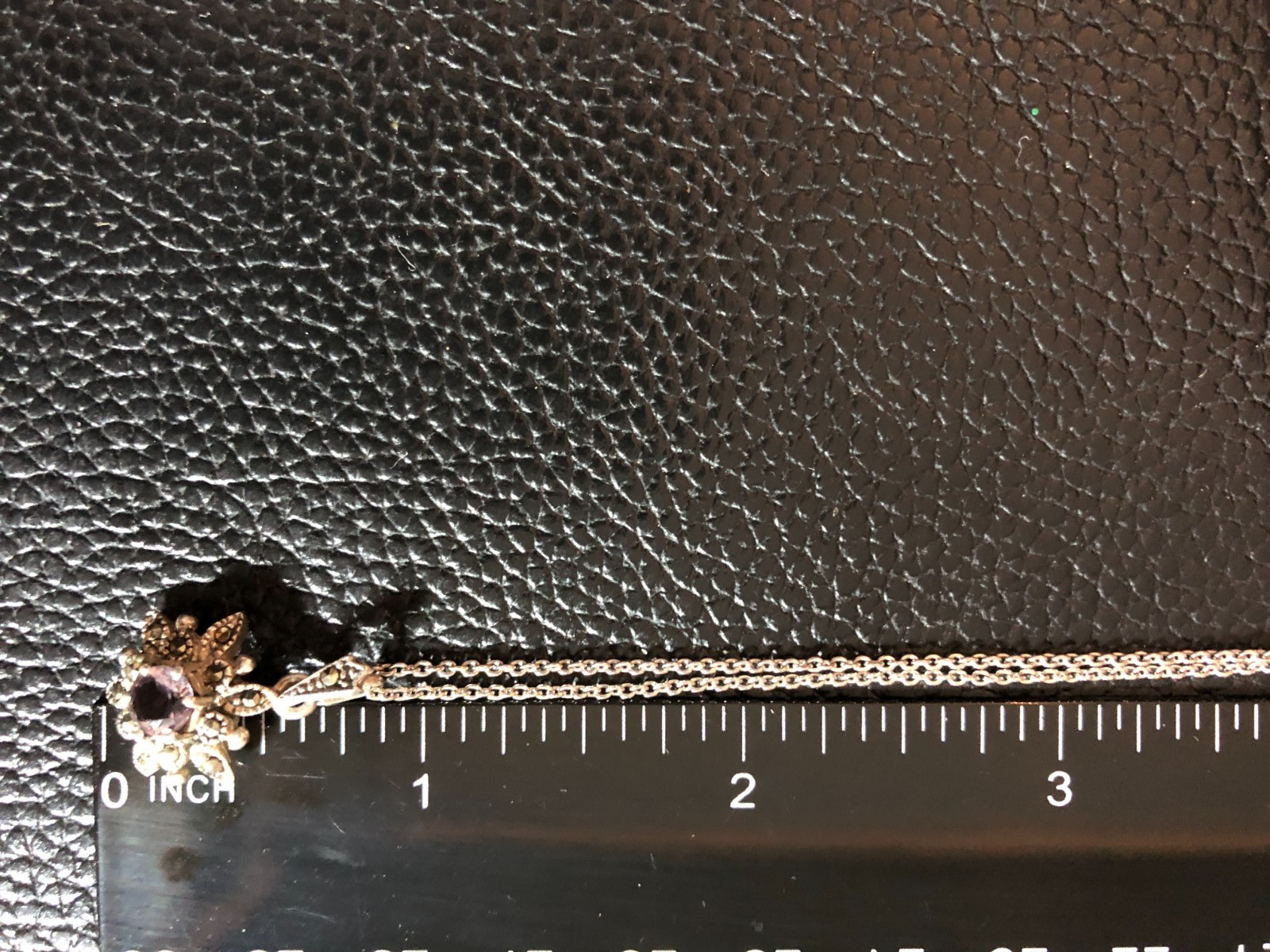 Vintage Sterling Silver Amethyst Marcasite Flower Necklace 925 Natural 16″ 6086